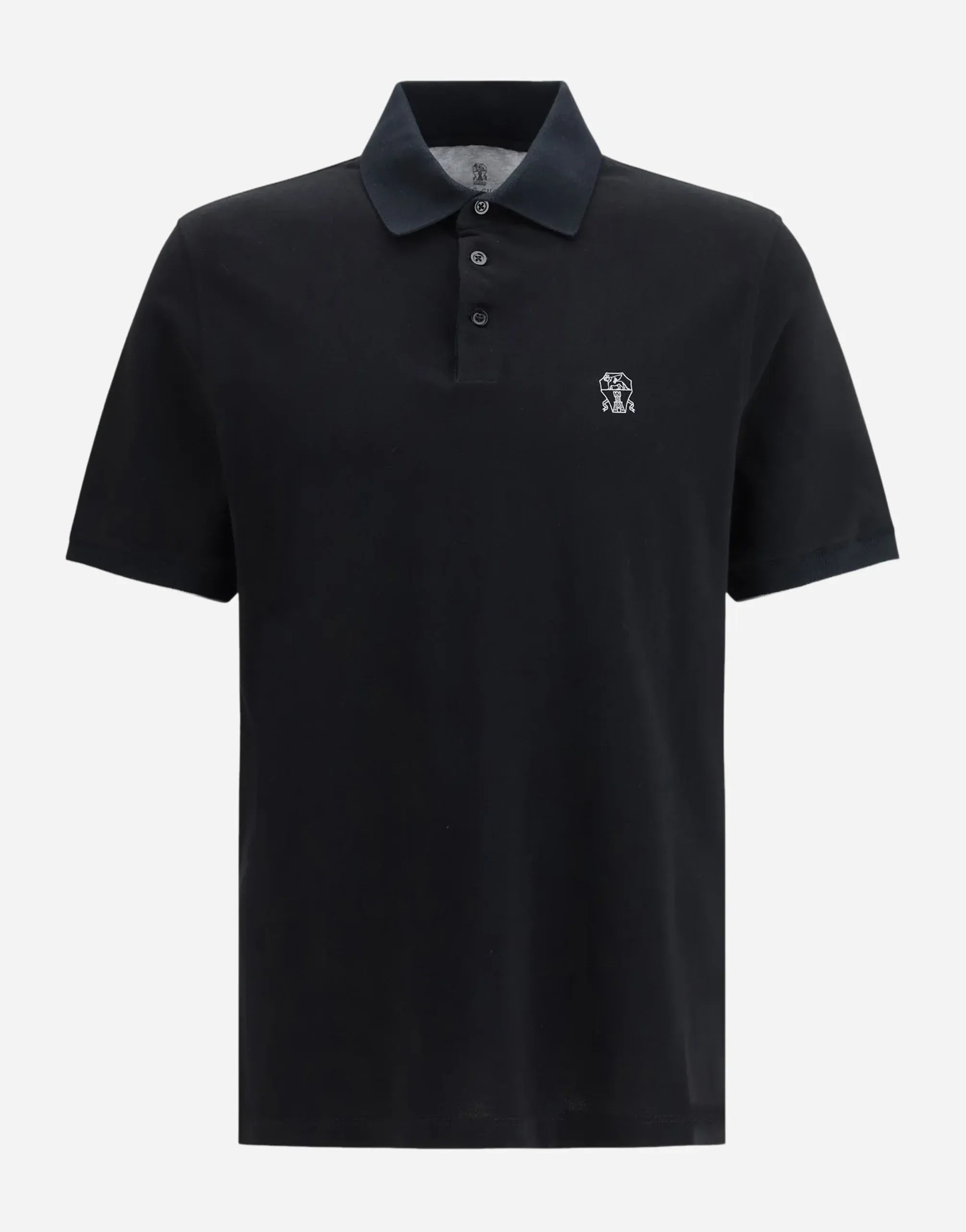 Brunello Cucinelli Black Cotton Piqué Logo Polo Shirt
