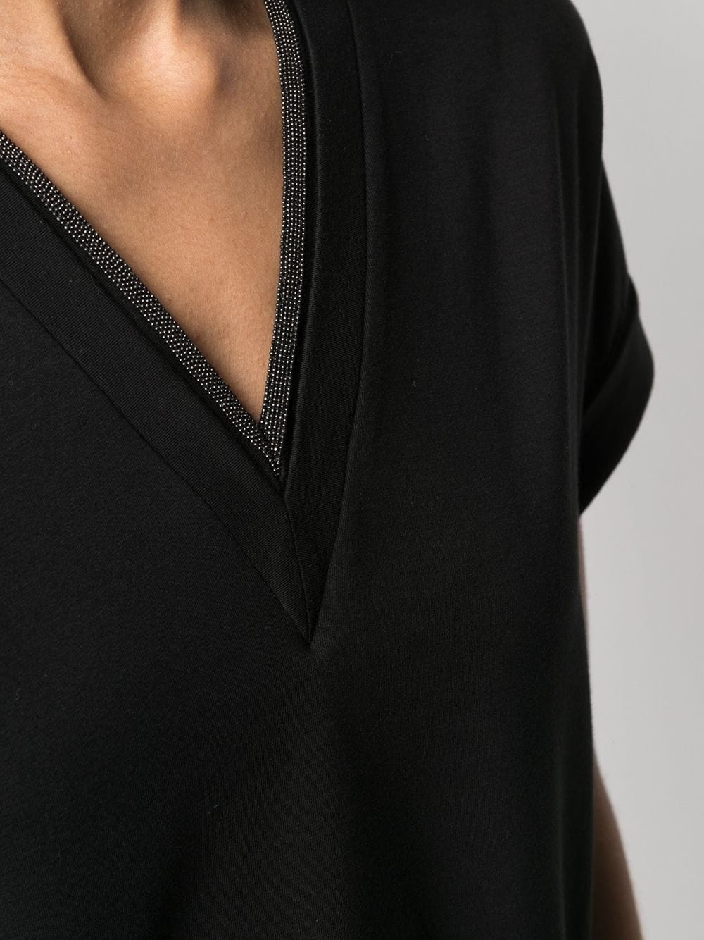 Brunello Cucinelli Black Cotton V-Necked T-Shirt