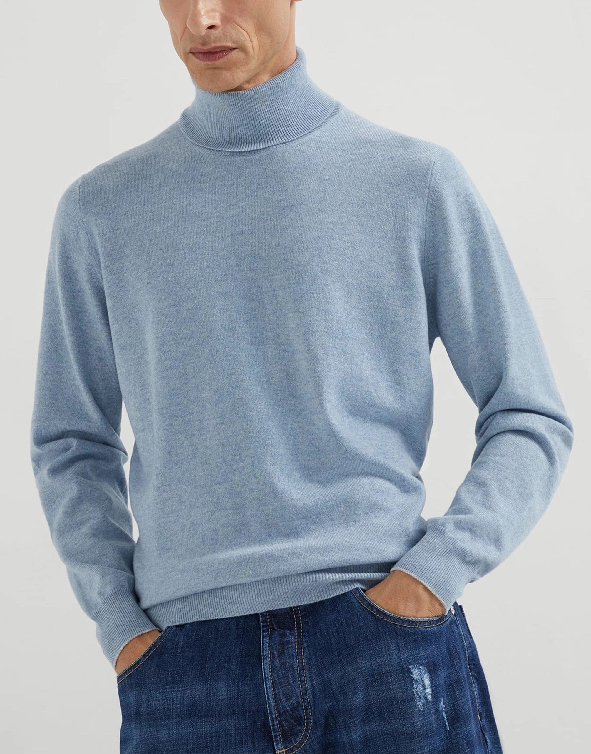 Brunello Cucinelli Blue Cashmere Turtleneck Sweater