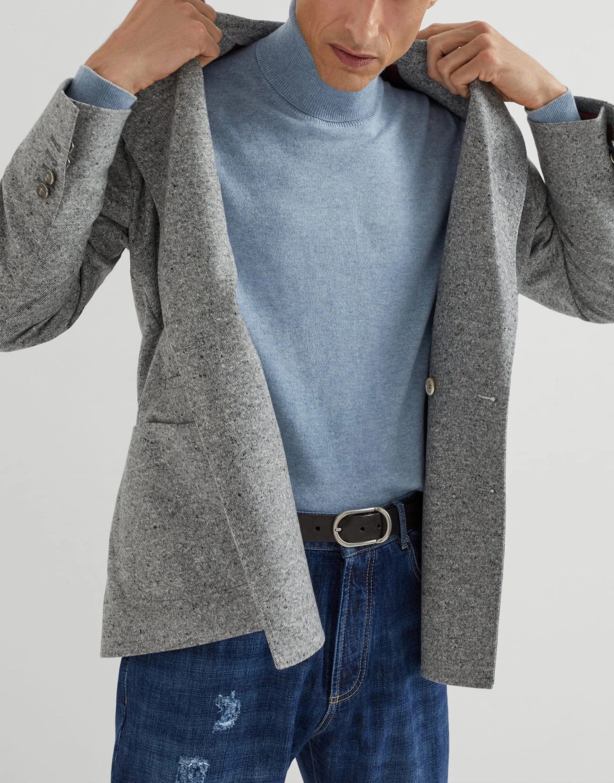 Brunello Cucinelli Blue Cashmere Turtleneck Sweater