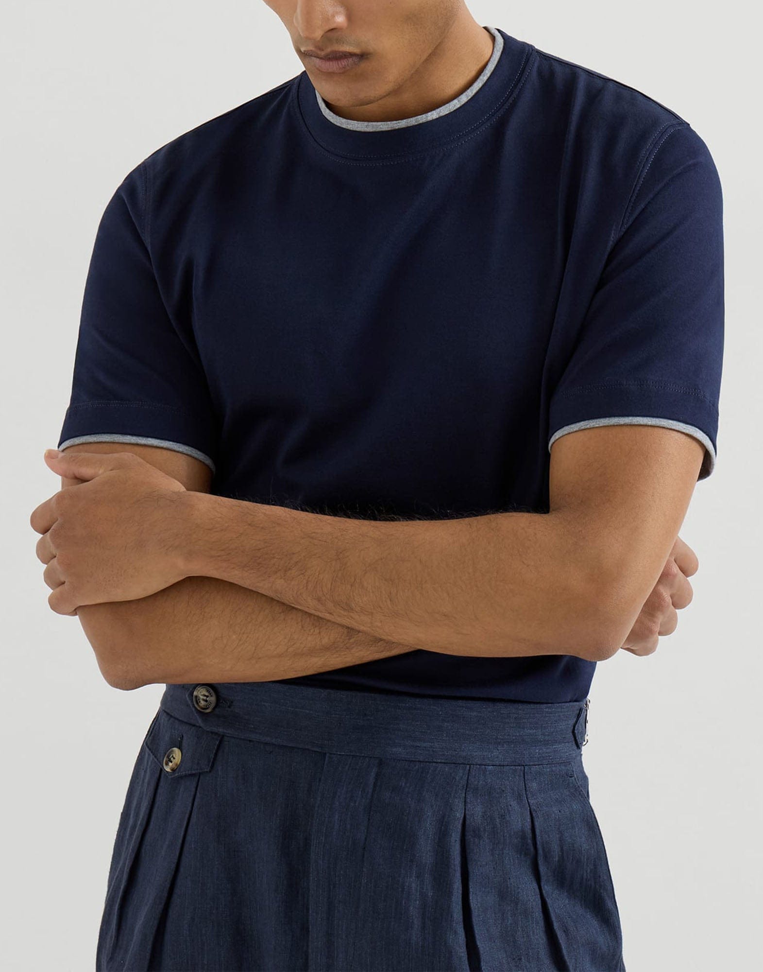 Brunello Cucinelli Blue Cotton Jersey Crew Neck T-Shirt