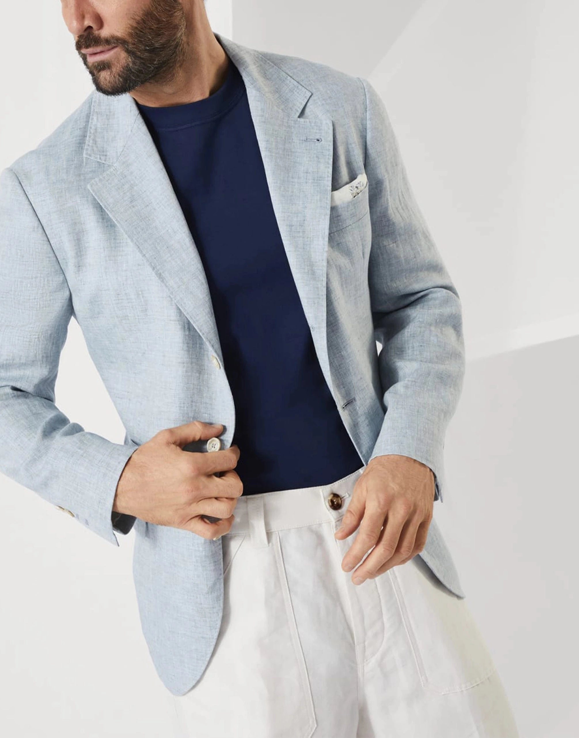 Brunello Cucinelli Blue Cotton Jersey Crewneck Logo T-Shirt