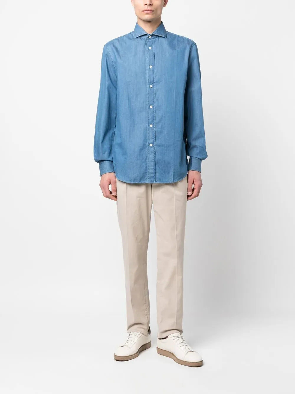 Brunello Cucinelli Blue Denim Cotton Shirt