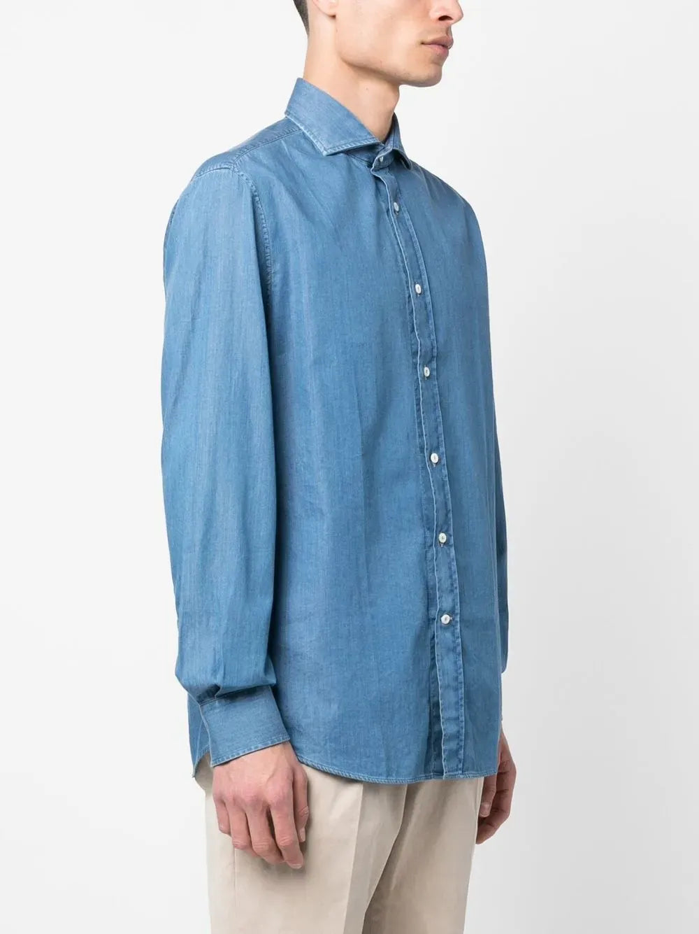 Brunello Cucinelli Blue Denim Cotton Shirt