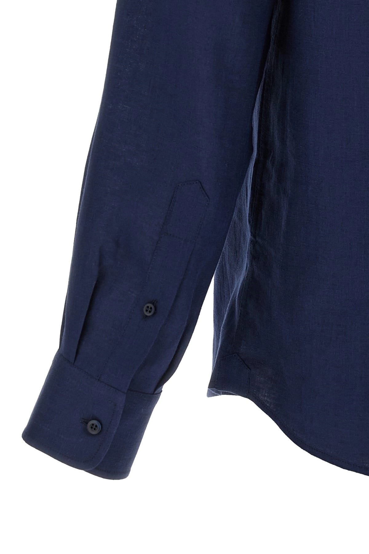 Brunello Cucinelli Brunello Cucinelli Blue Linen French Collar Shirt