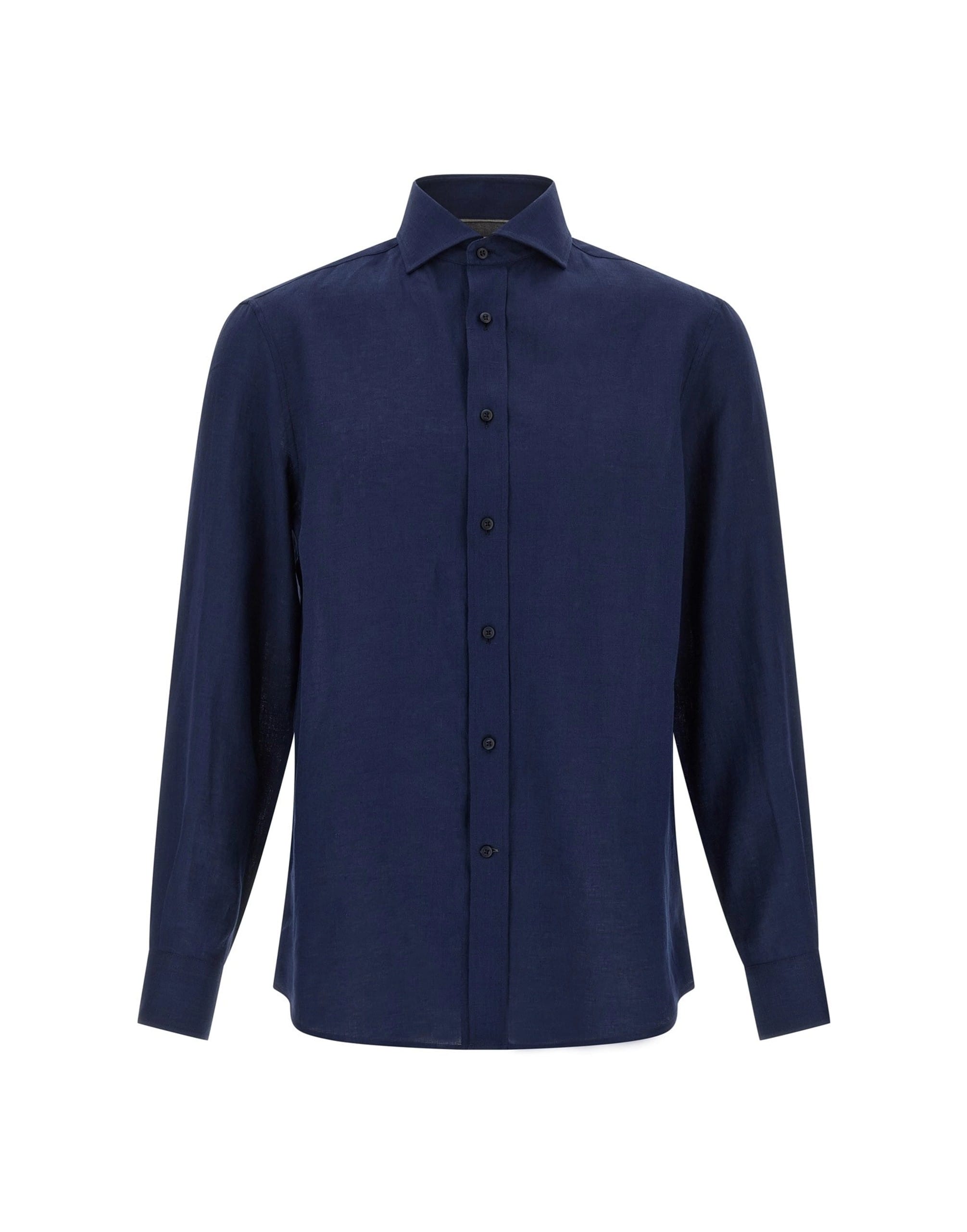 Brunello Cucinelli Brunello Cucinelli Blue Linen French Collar Shirt