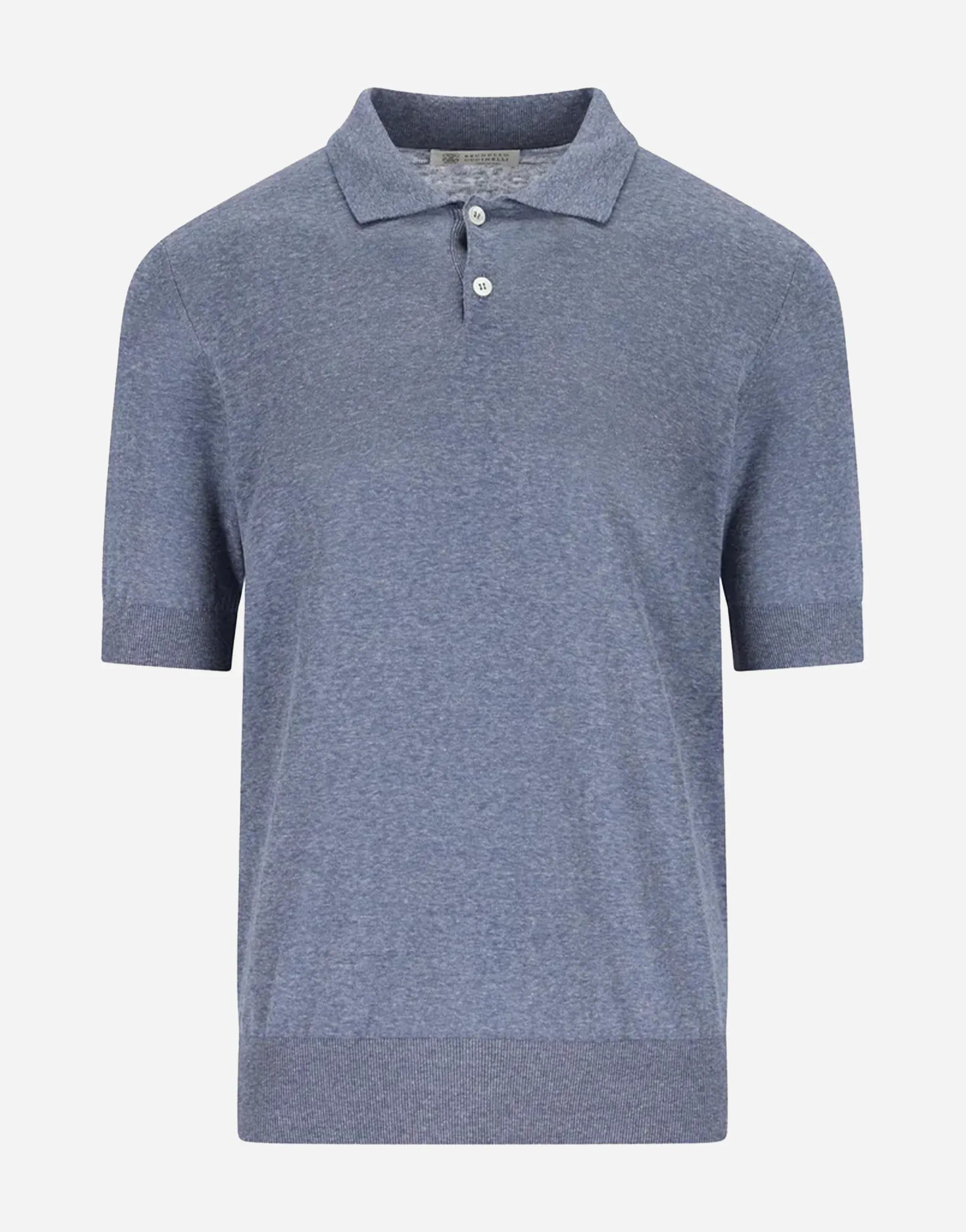 Brunello Cucinelli Blue Linen-Silk Blend Polo Shirt
