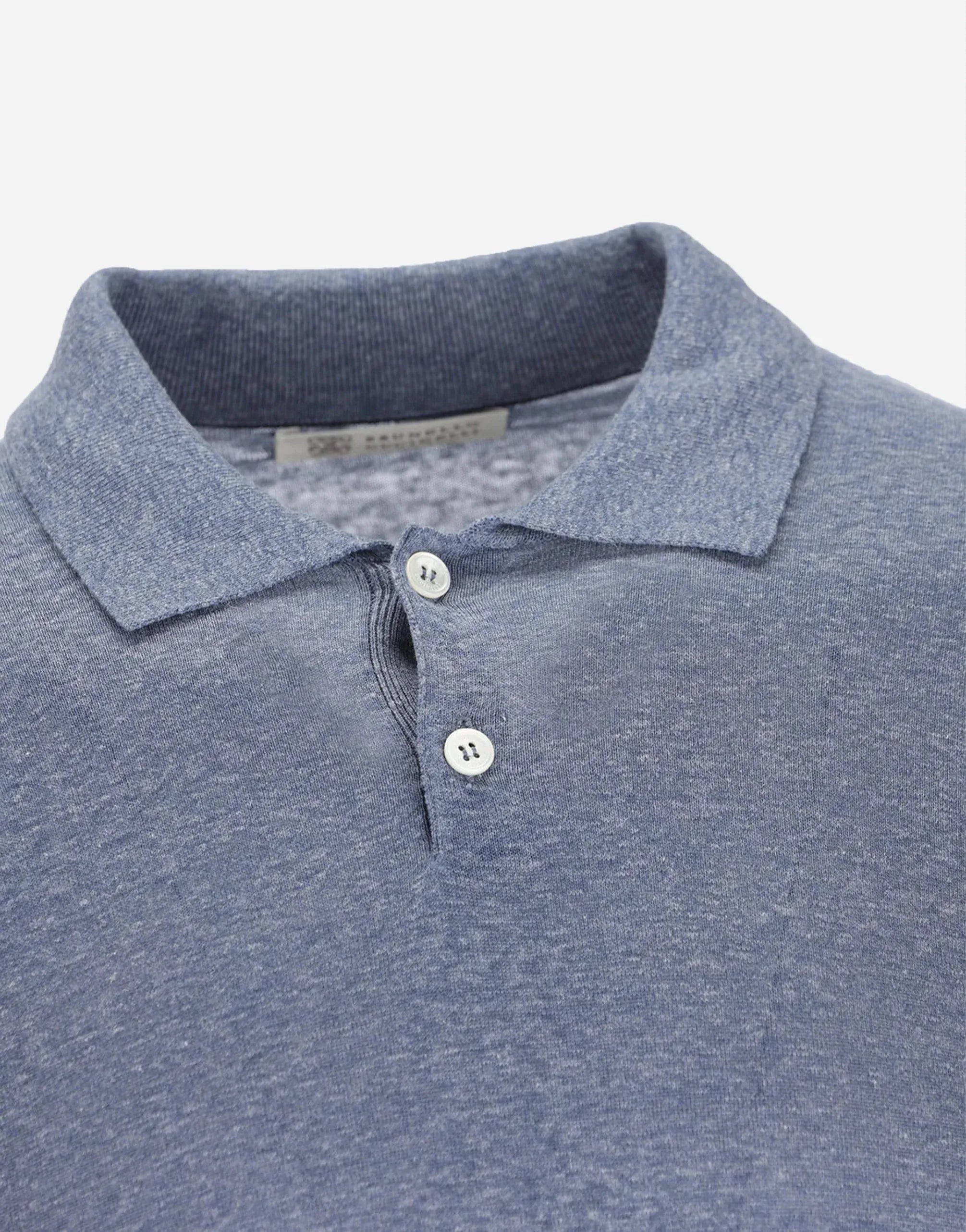 Brunello Cucinelli Blue Linen-Silk Blend Polo Shirt