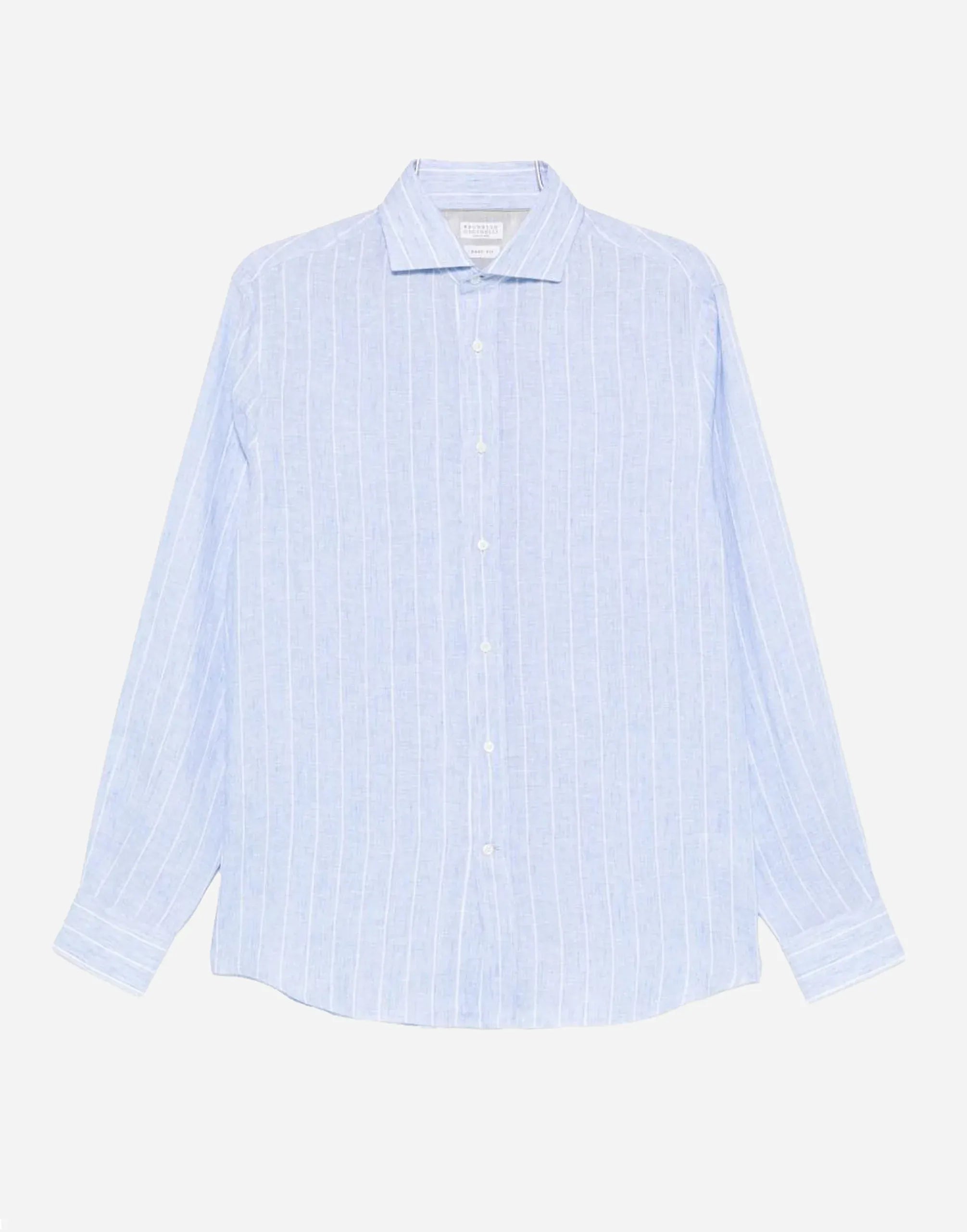 Brunello Cucinelli Blue Linen Striped Shirt
