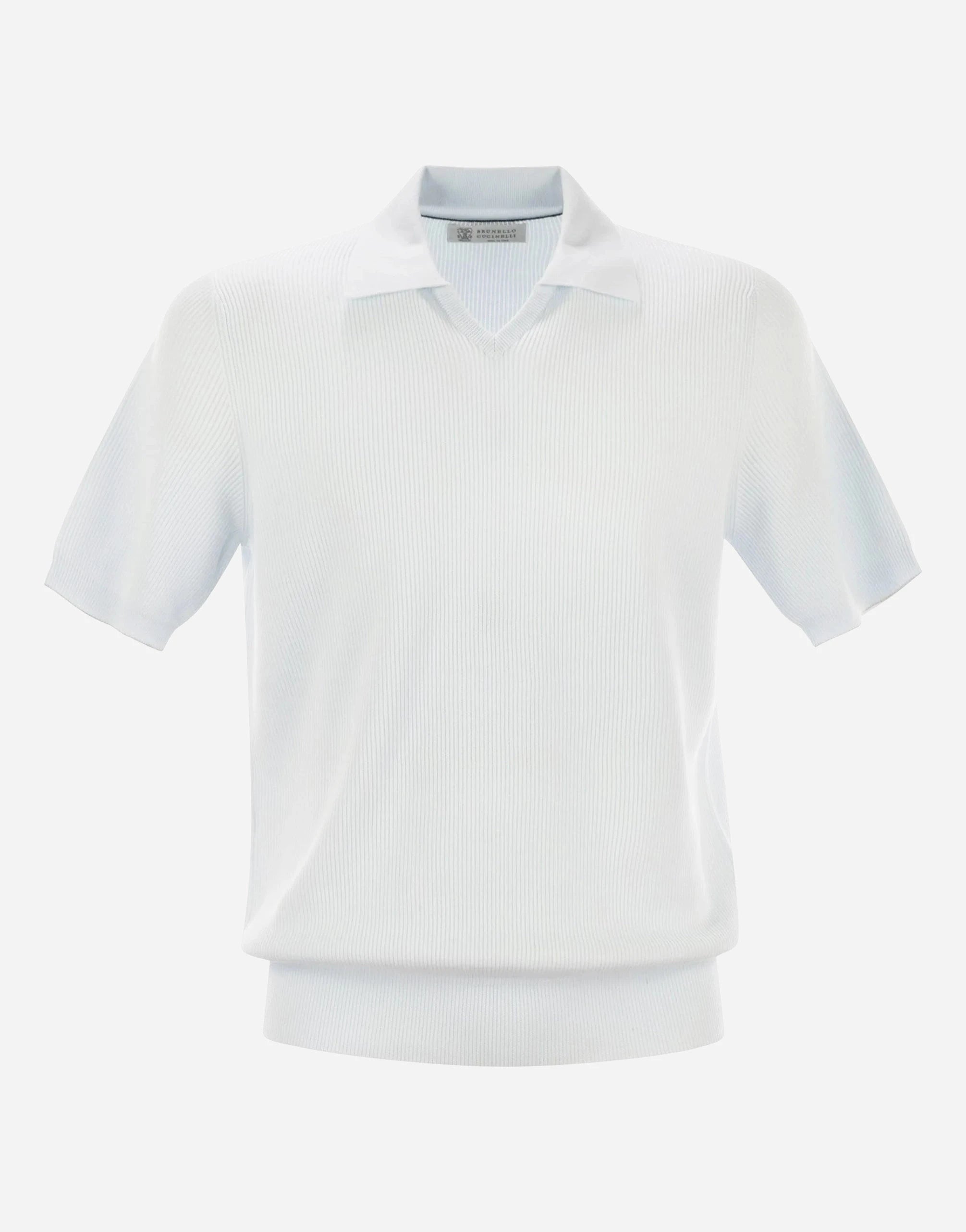 Brunello Cucinelli Blue Rib Knit Polo Shirt