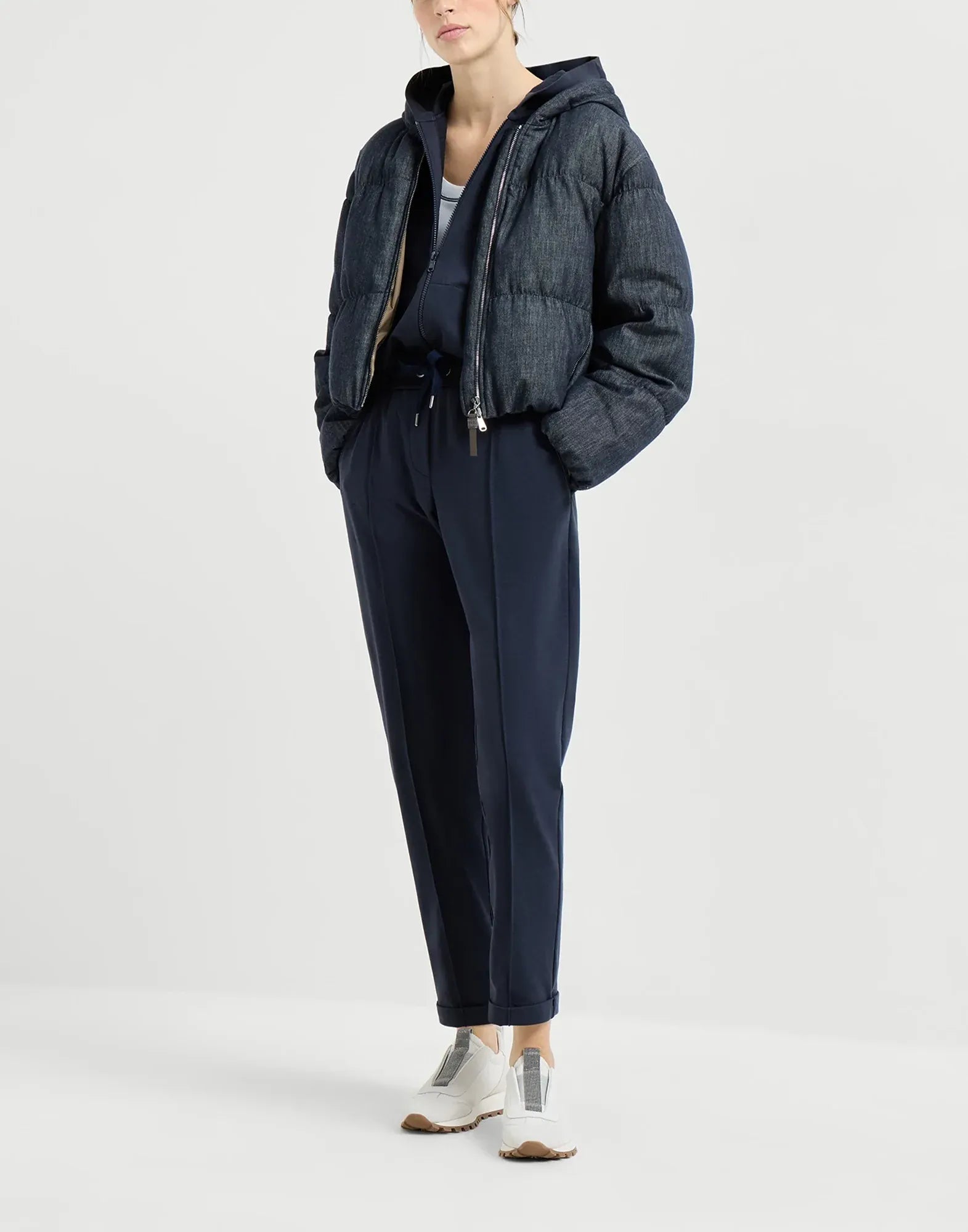 Brunello Cucinelli Blue Stretch Cotton French Terry Hoodie