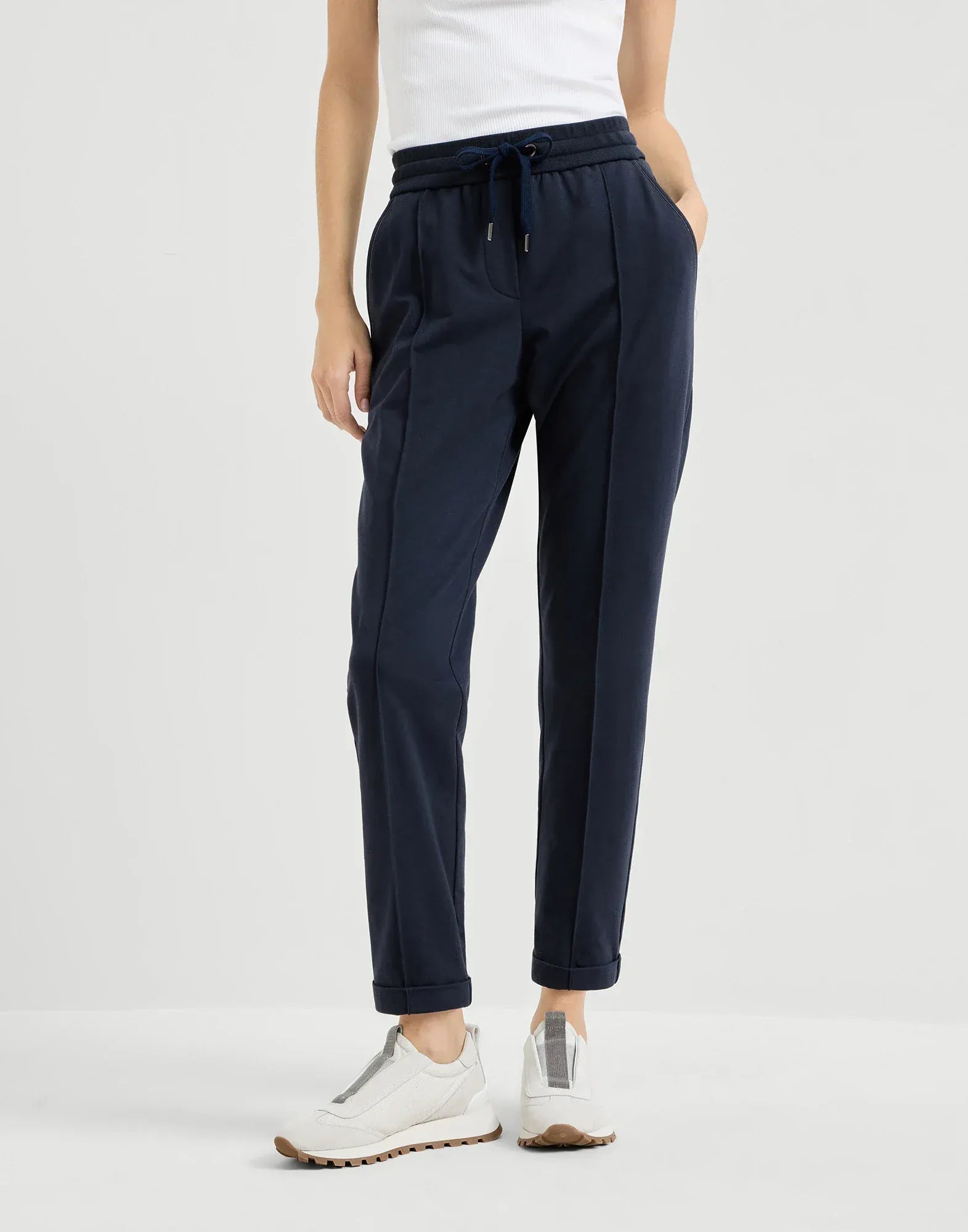 Brunello Cucinelli Blue Stretch French Terry Monili Track Pants
