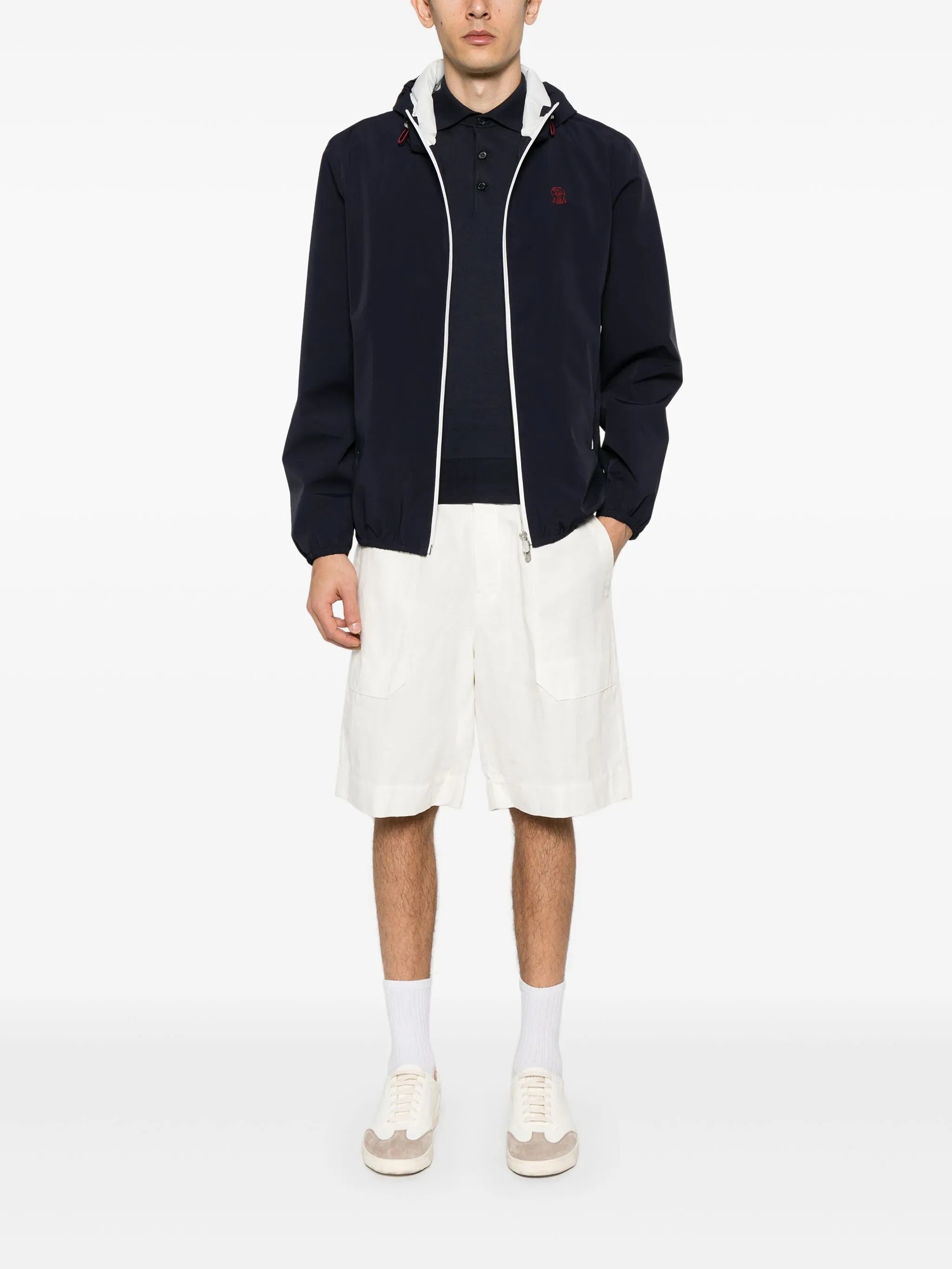 Brunello Cucinelli Bonded Nylon Hooded Logo Jacket - alternate view