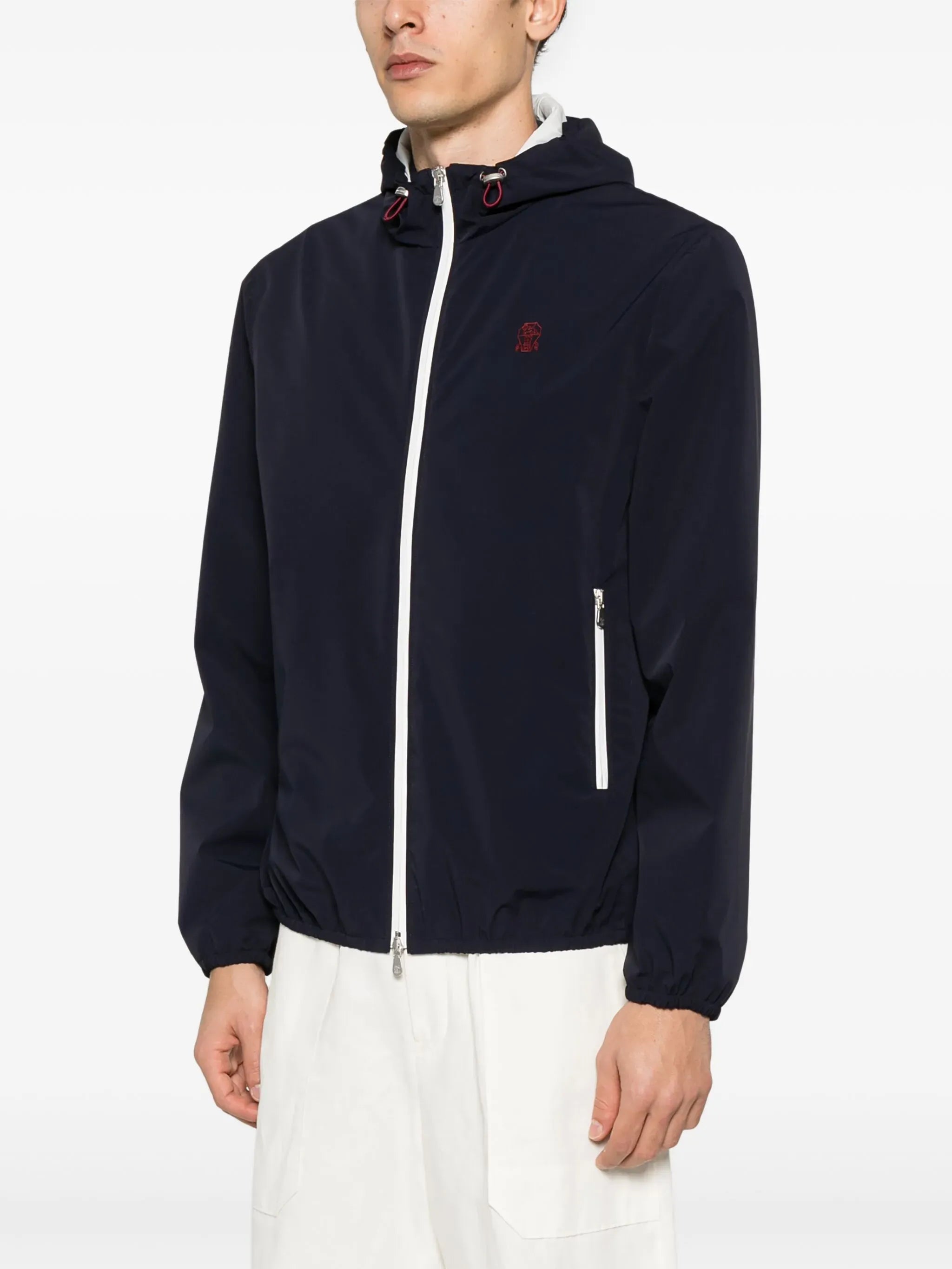 Brunello Cucinelli Bonded Nylon Hooded Logo Jacket