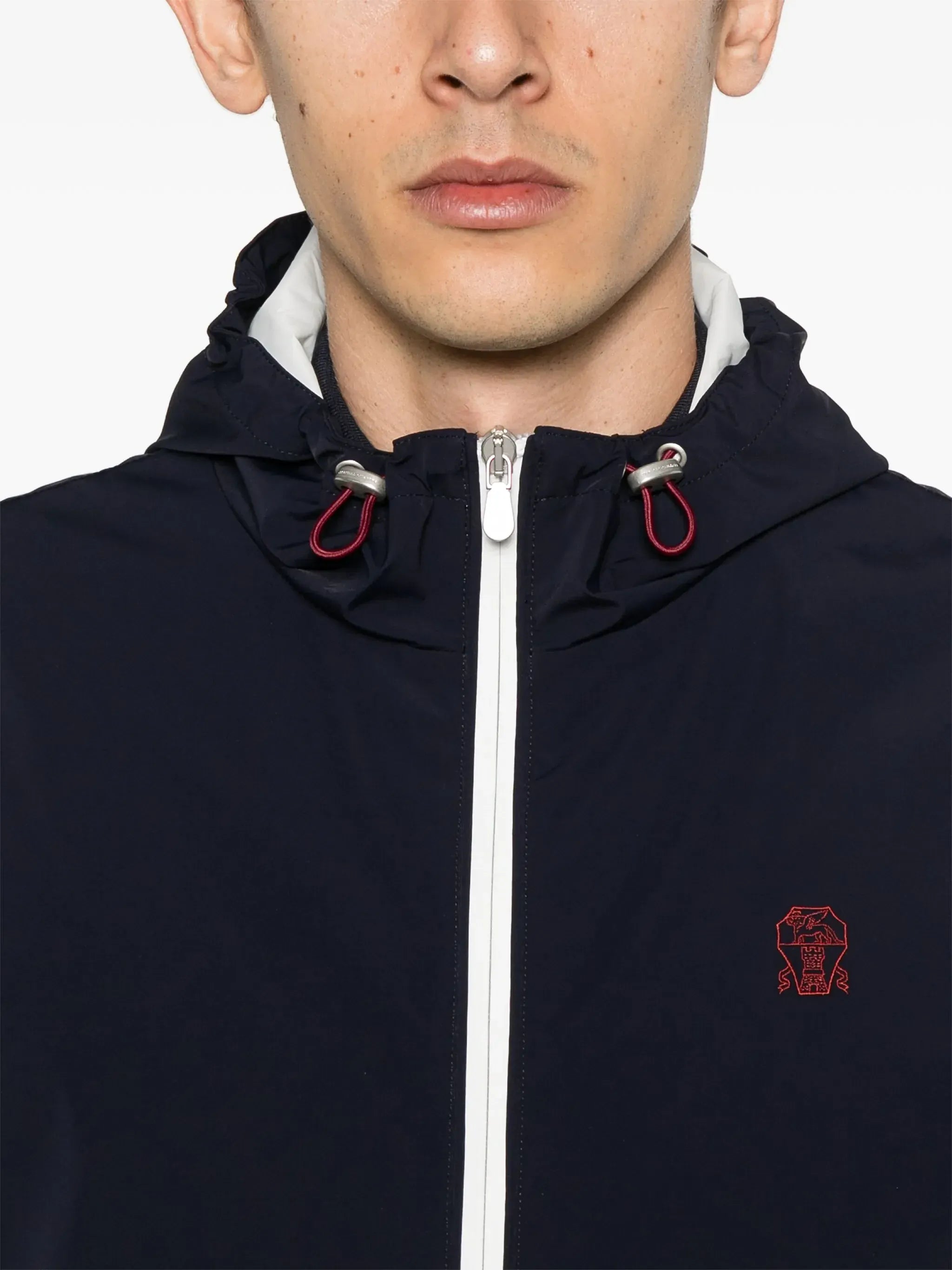 Brunello Cucinelli Bonded Nylon Hooded Logo Jacket