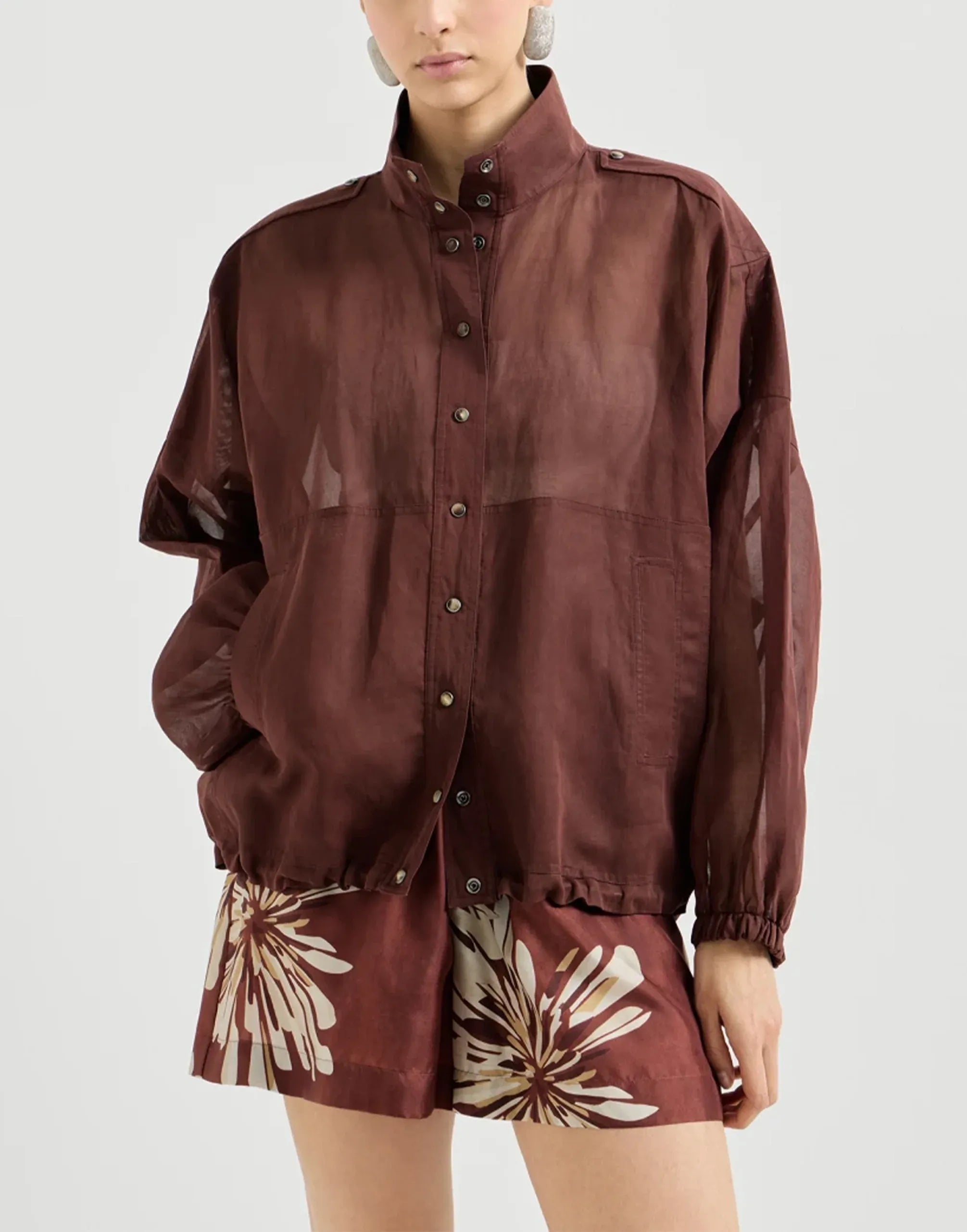 Brunello Cucinelli Bordeaux Organza Monili Jacket