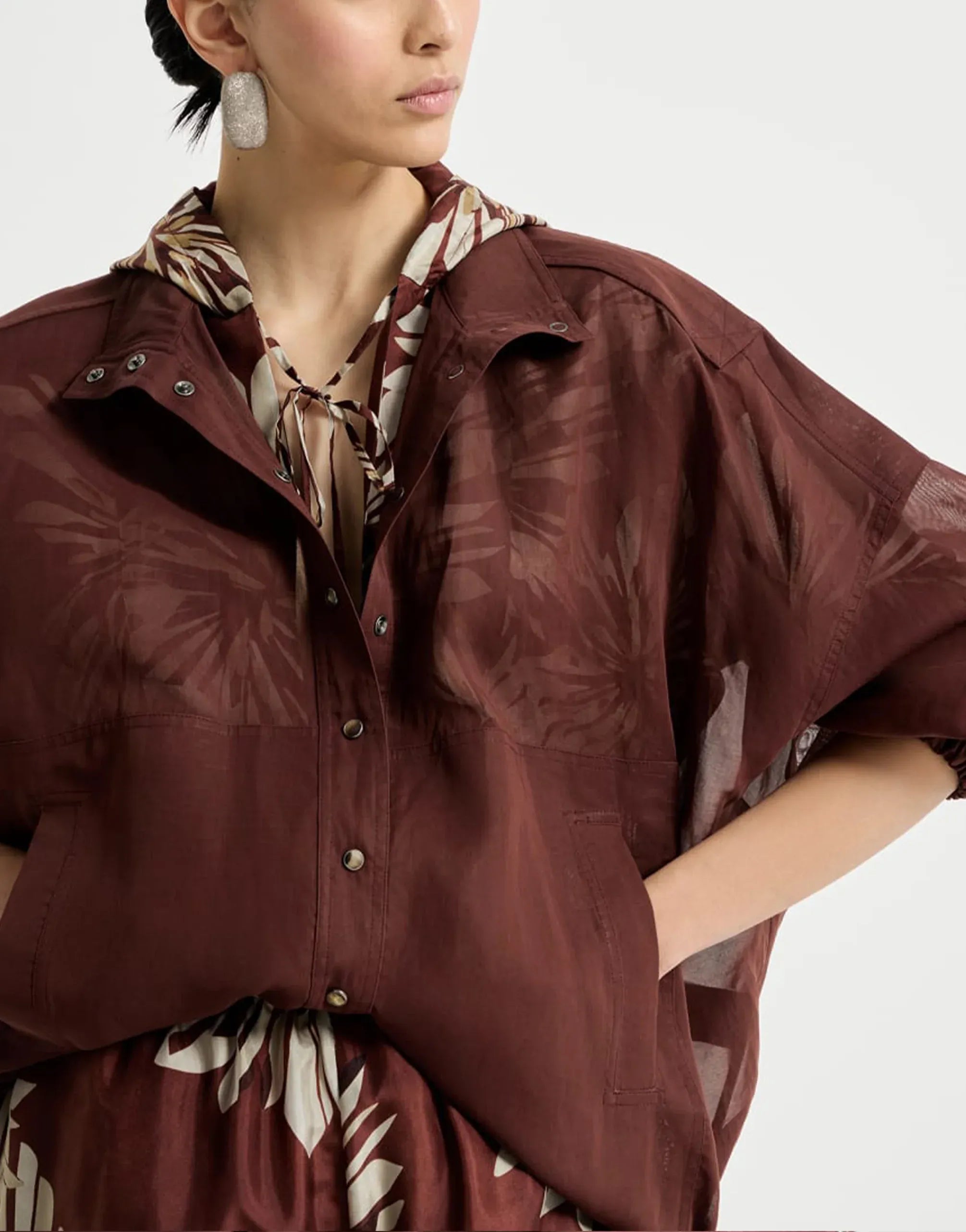 Brunello Cucinelli Bordeaux Organza Monili Jacket