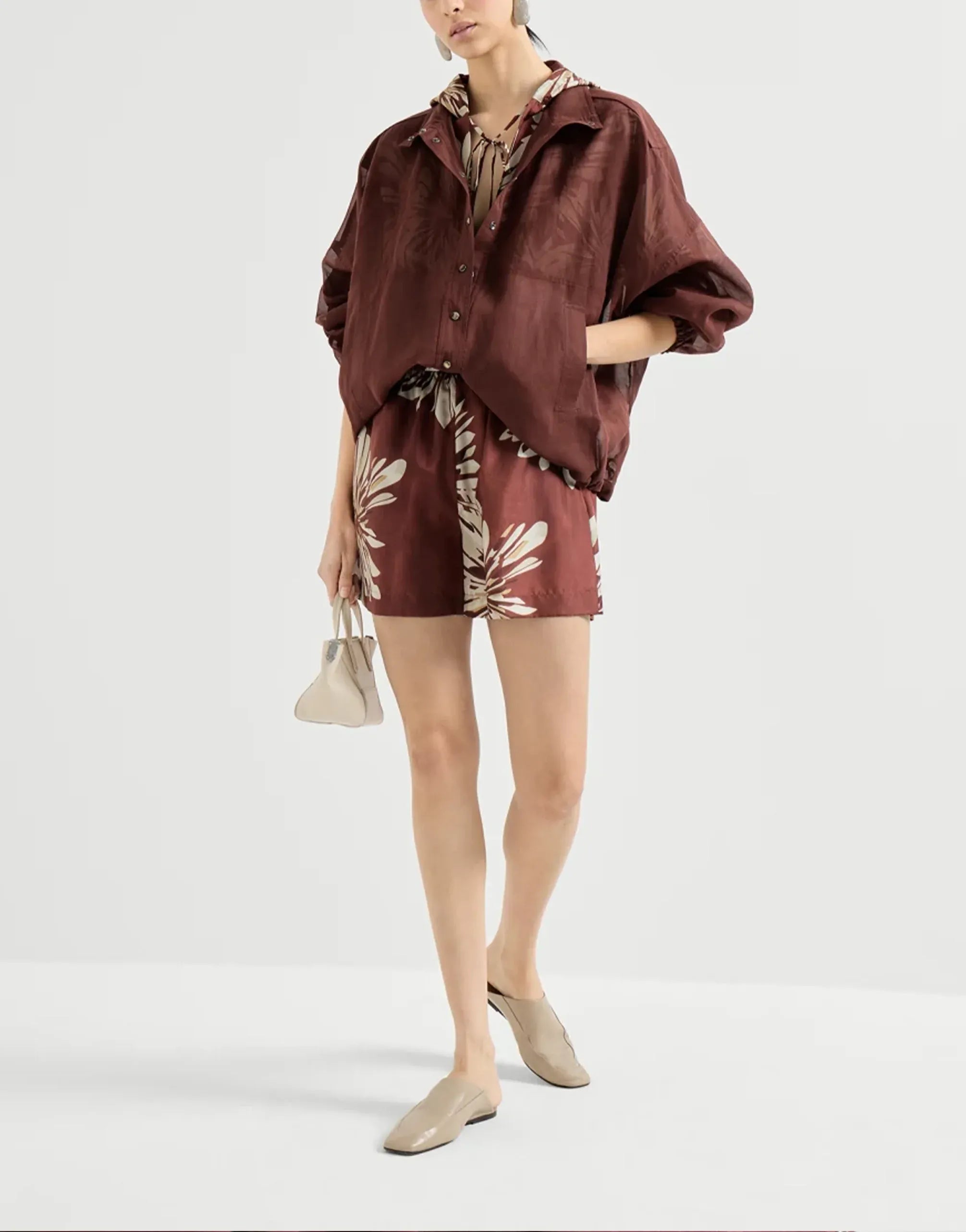 Brunello Cucinelli Bordeaux Organza Monili Jacket