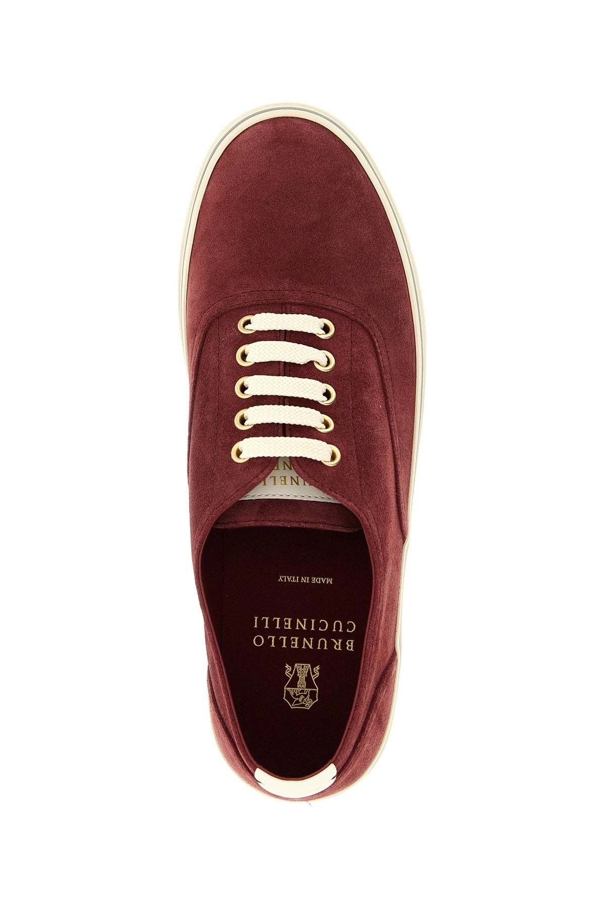 Brunello Cucinelli bordeauxfarbene Sneaker in Veloursleder-Optik