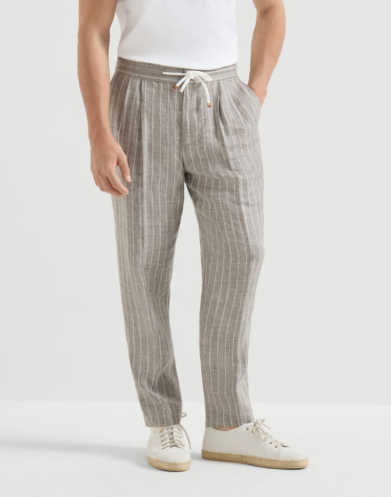 Brunello Cucinelli Brown Chalk Stripe Twill Track Trousers