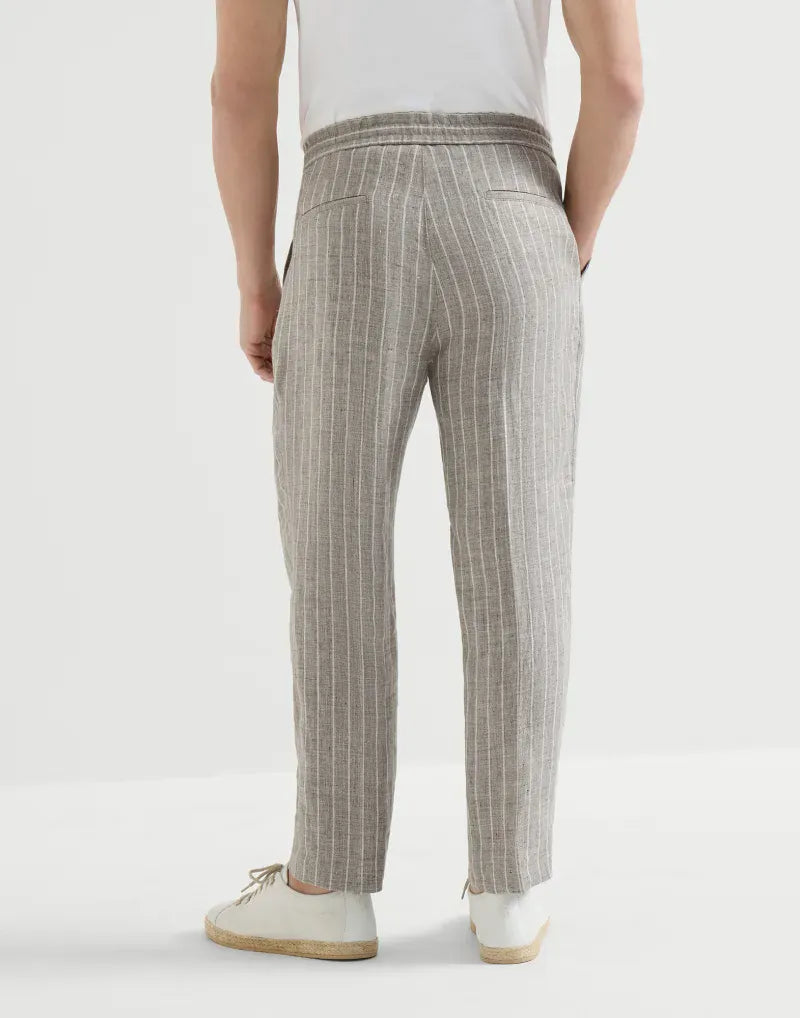 Brunello Cucinelli Brown Chalk Stripe Twill Track Trousers
