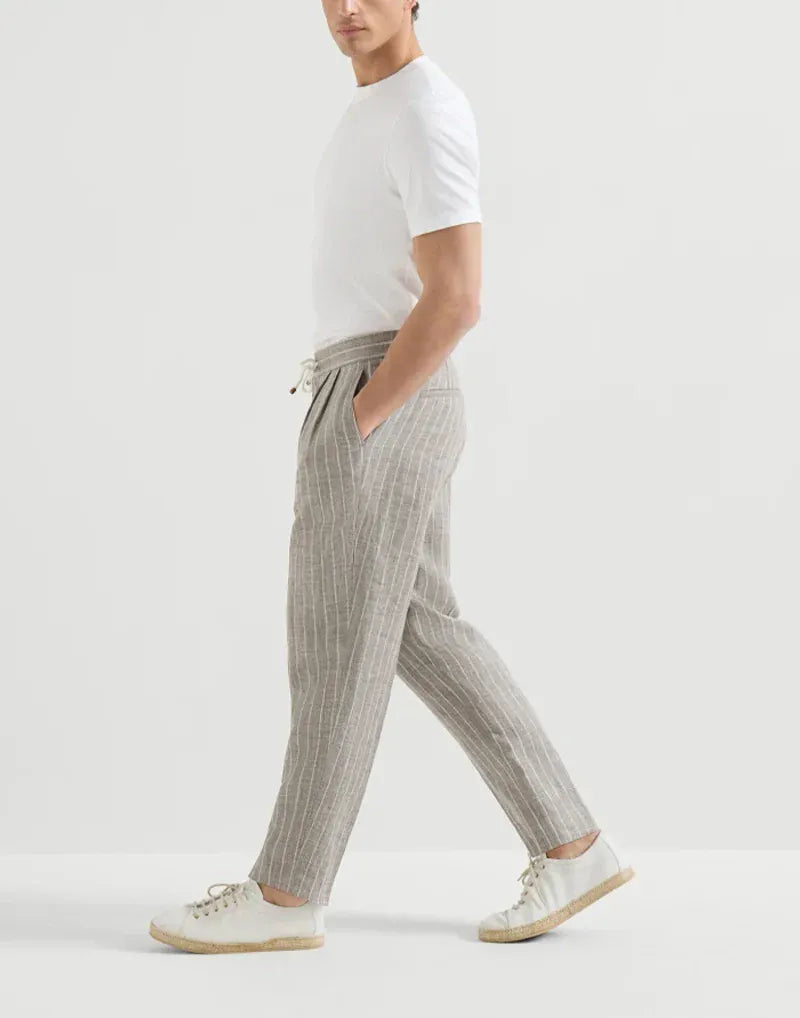 Brunello Cucinelli Brown Chalk Stripe Twill Track Trousers