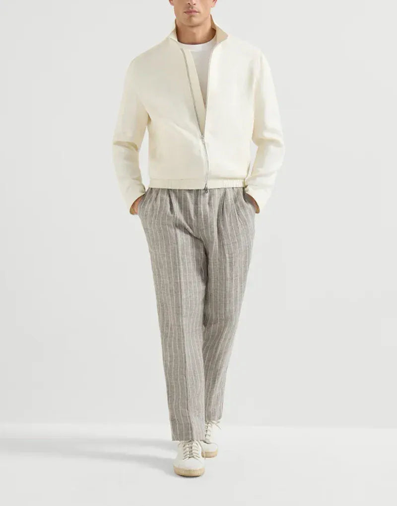 Brunello Cucinelli Brown Chalk Stripe Twill Track Trousers