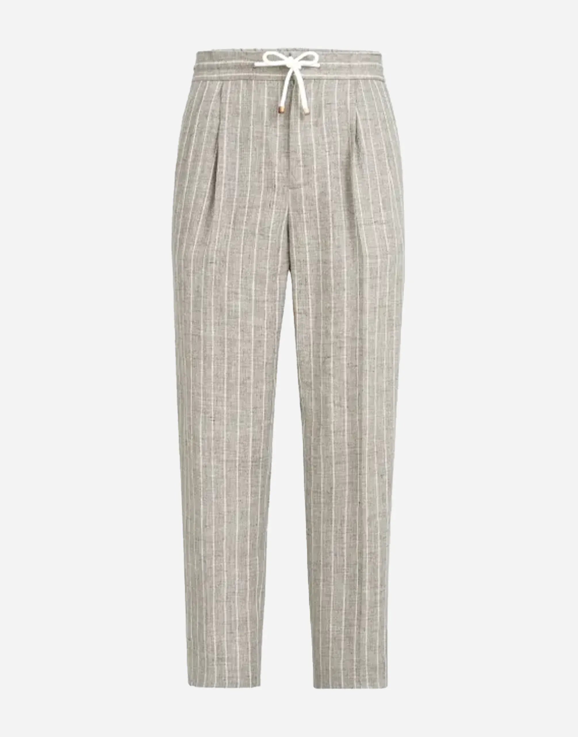 Brunello Cucinelli Brown Chalk Stripe Twill Track Trousers