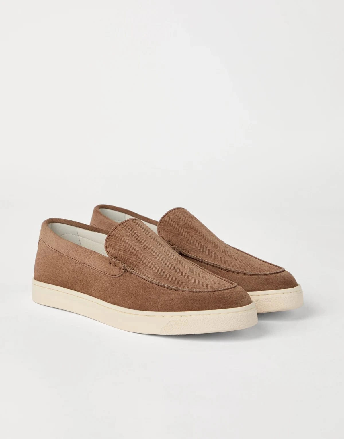 Brunello Cucinelli Brown Chevron-Effect Suede Loafers