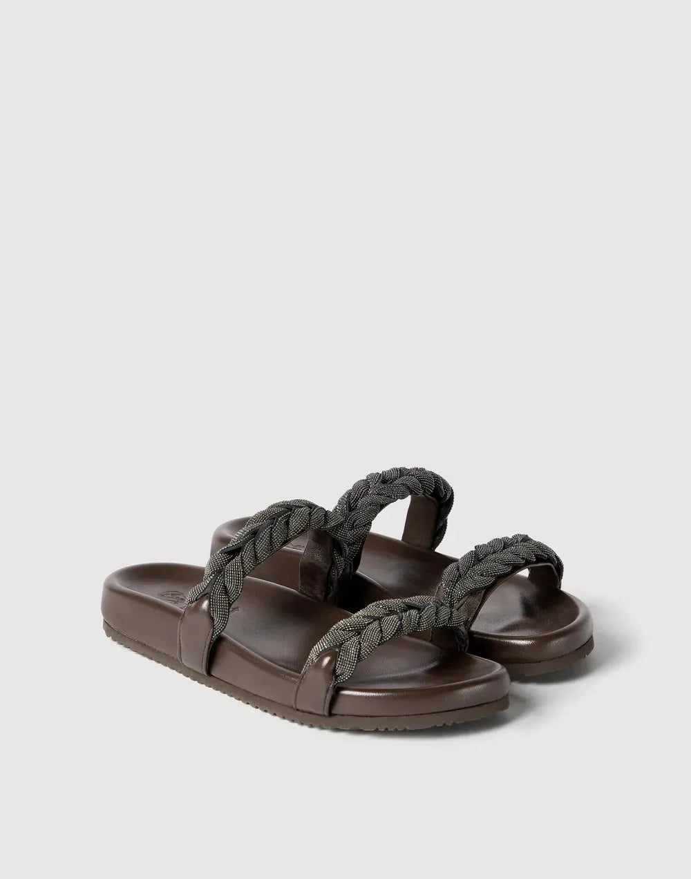 Brunello Cucinelli Brown Precious Braided Strap Leather Sandals