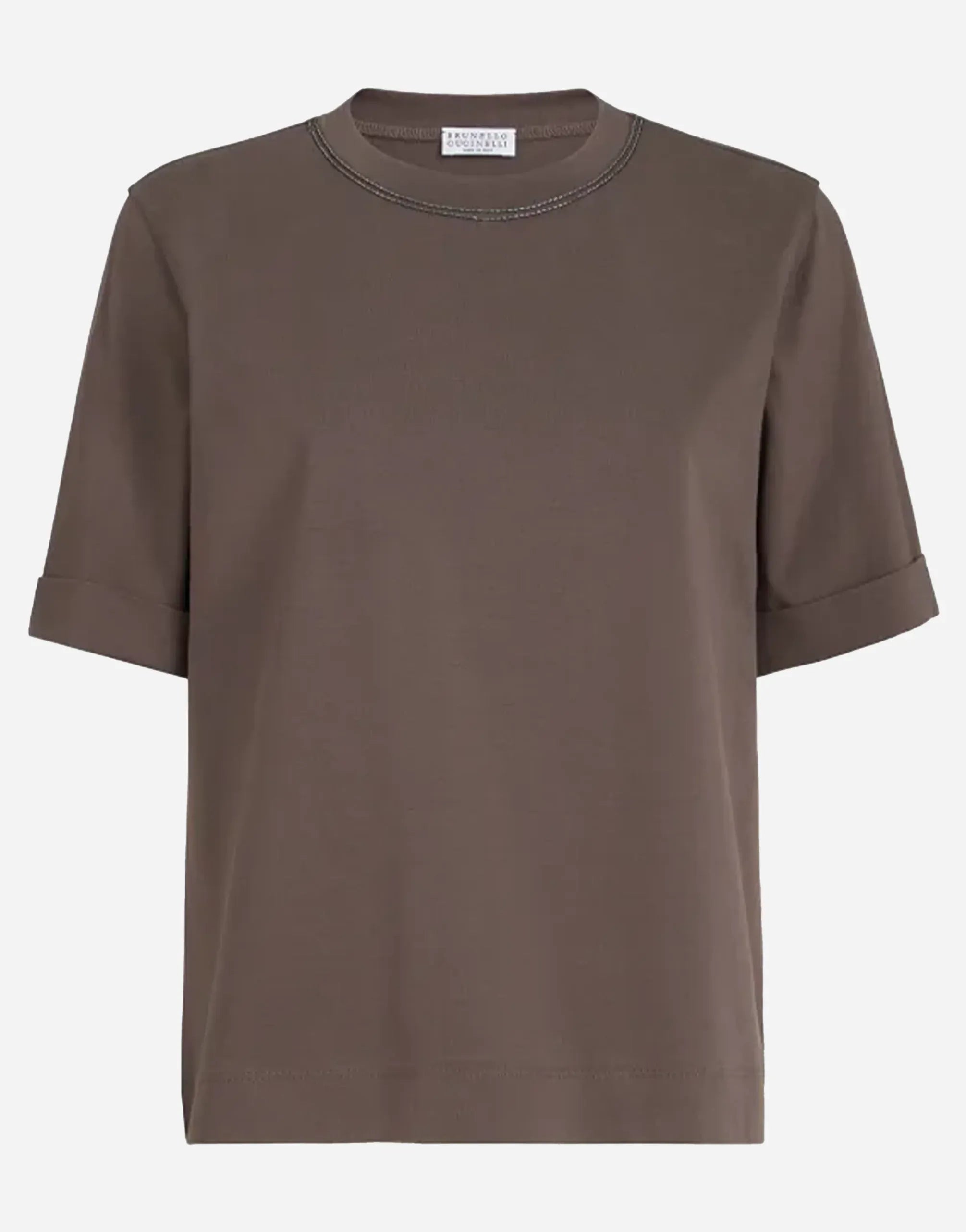 Brunello Cucinelli Brown Shiny Trims Cotton T-Shirt