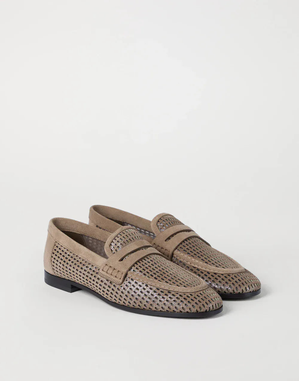 Brunello Cucinelli Brown Sparkling Net Loafers