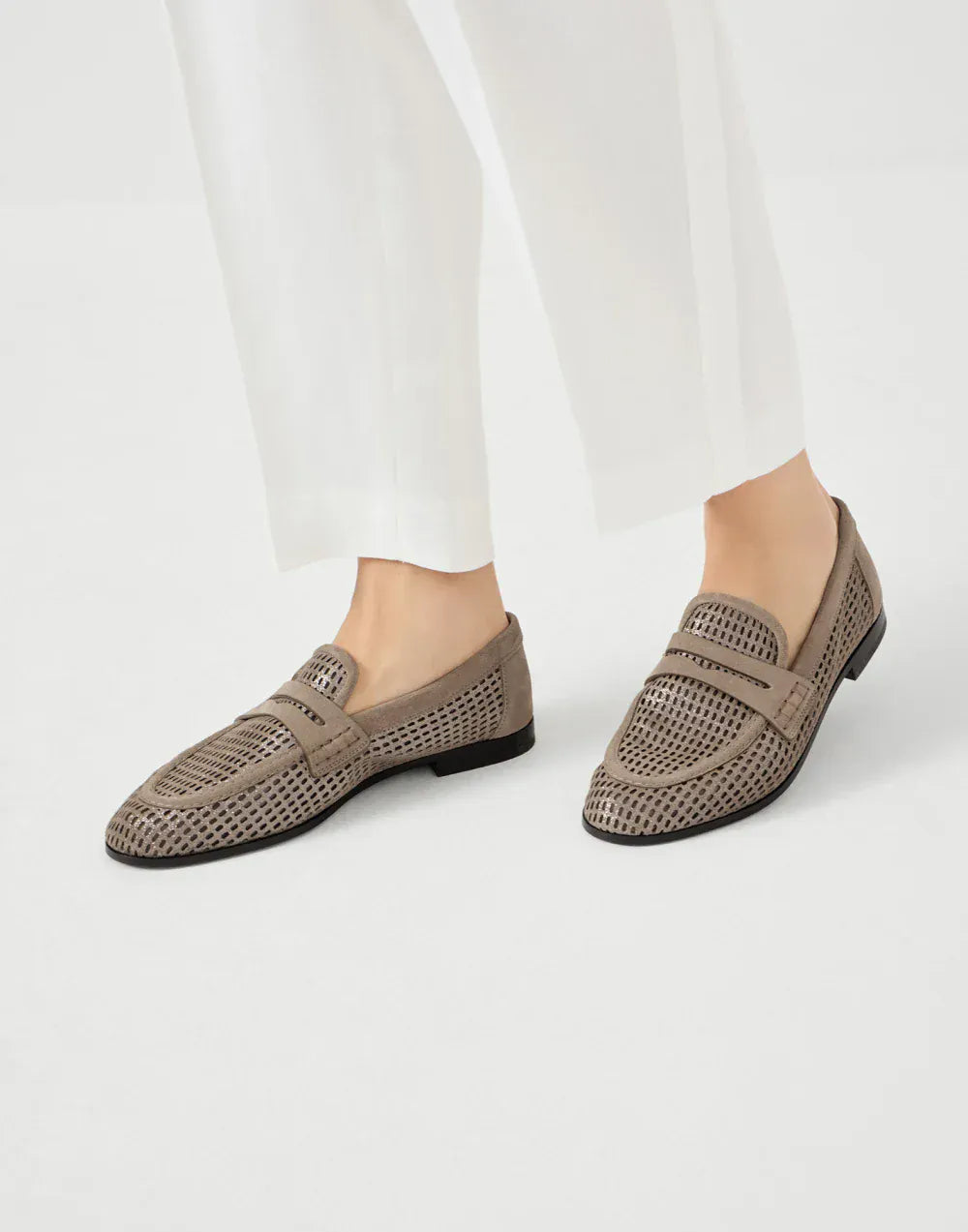 Brunello Cucinelli Brown Sparkling Net Loafers - alternate view