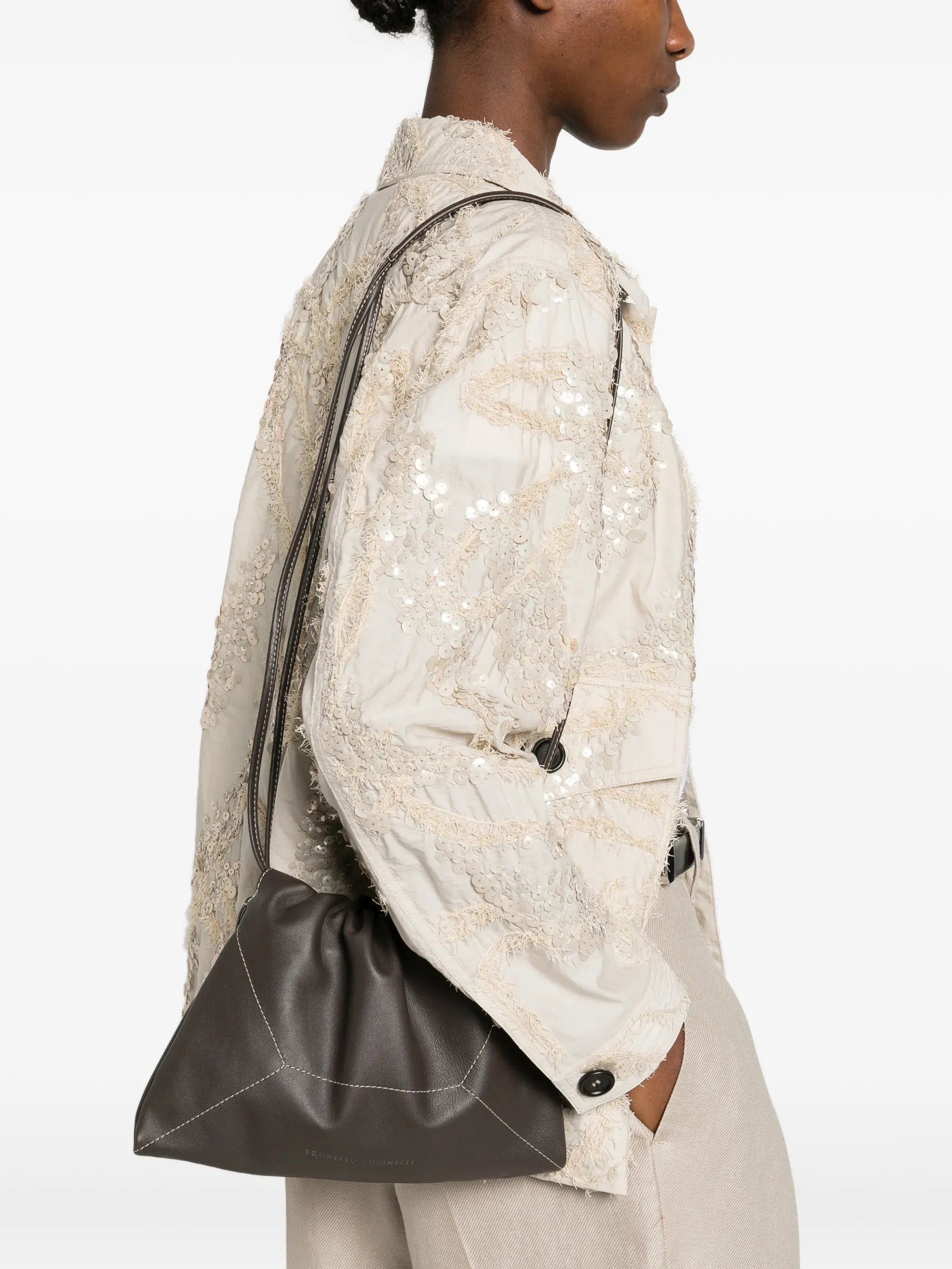 Brunello Cucinelli Brown Stitched Shoulder Bag - alternate view