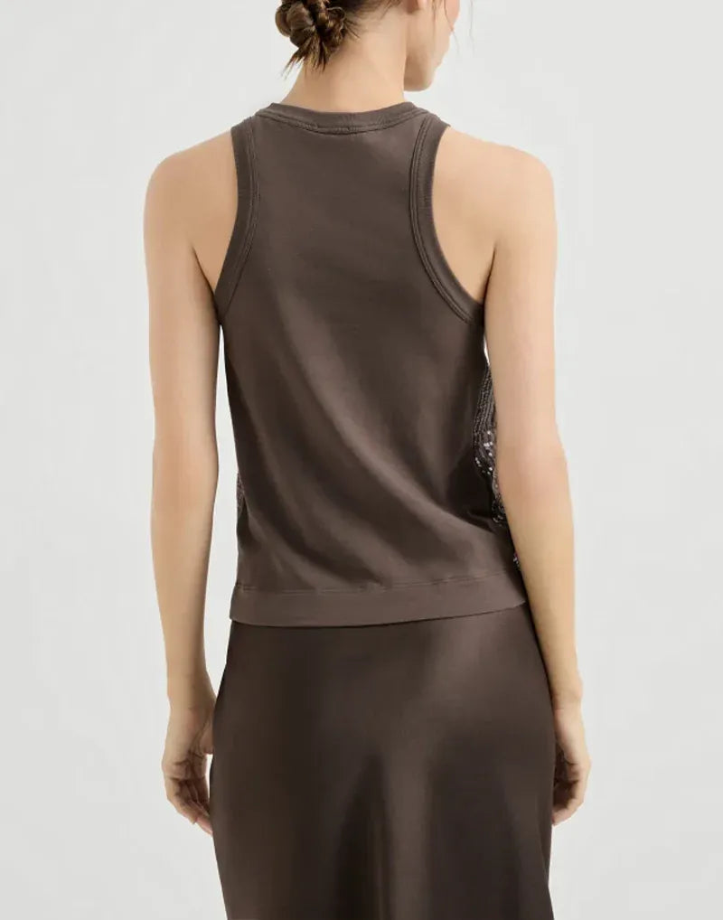 Brunello Cucinelli Brown Stretch Dazzling Check Tank Top
