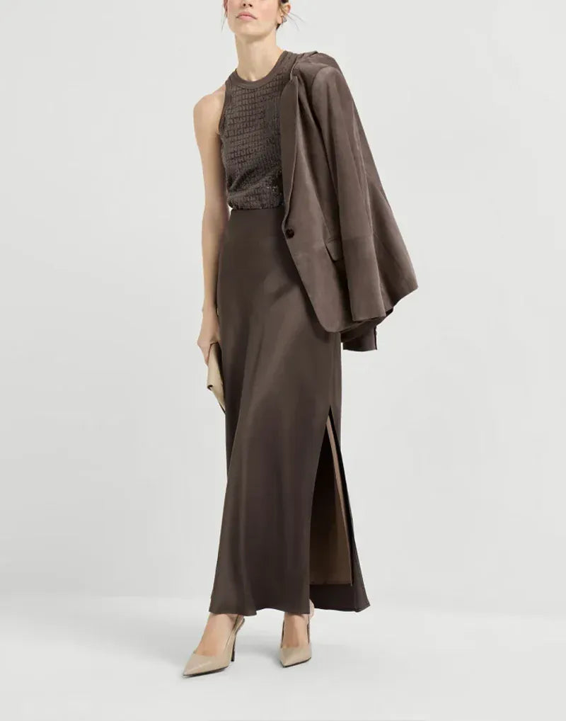Brunello Cucinelli Brown Stretch Dazzling Check Tank Top