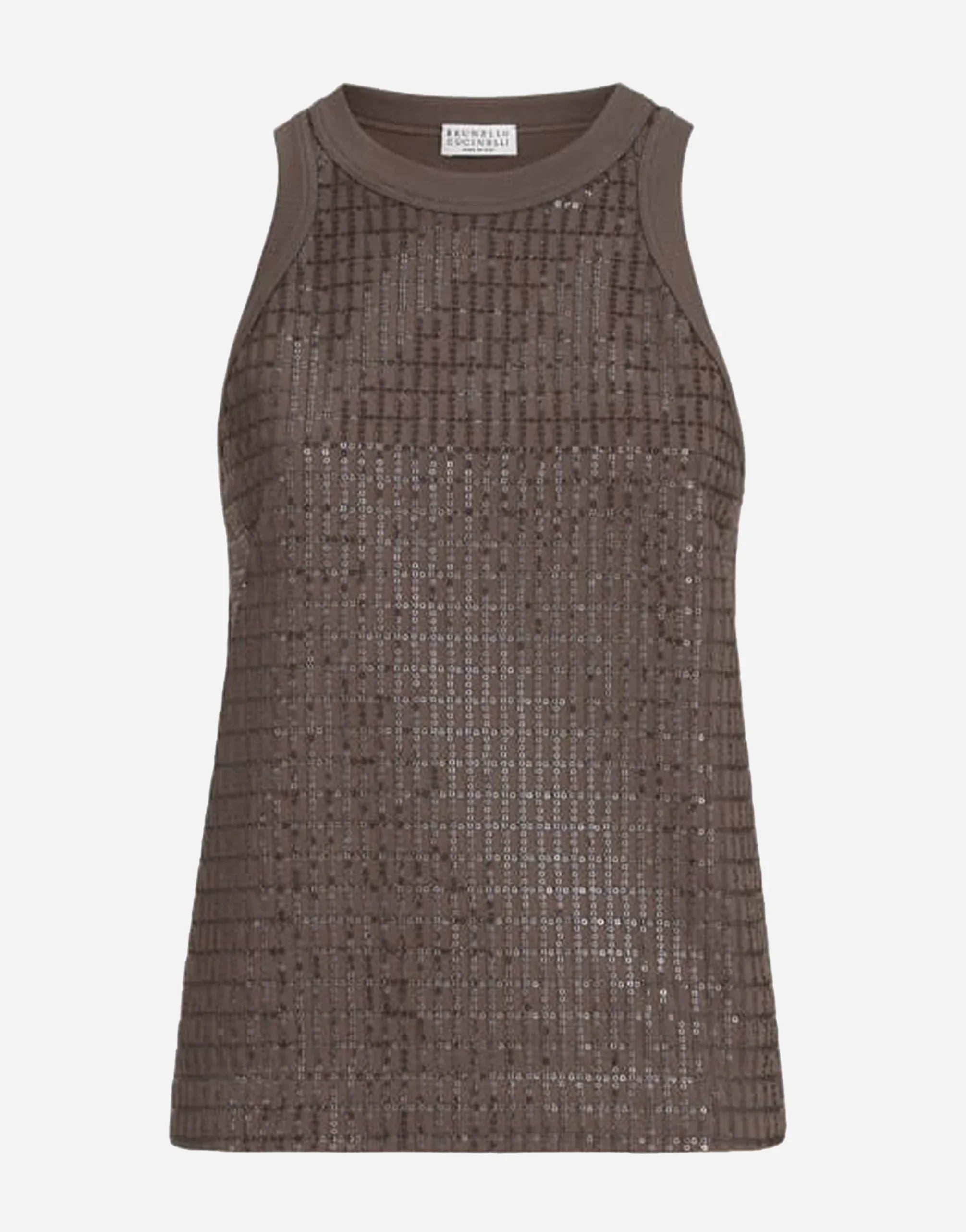 Brunello Cucinelli Brown Stretch Dazzling Check Tank Top