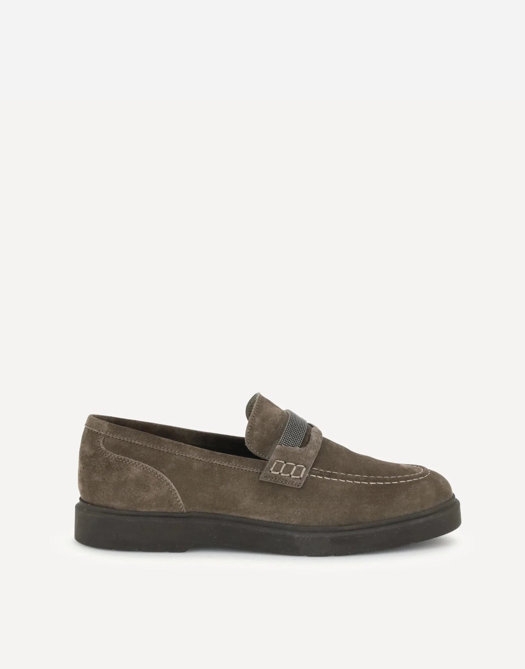 Brunello Cucinelli Brown Suede Penny Monili Loafers