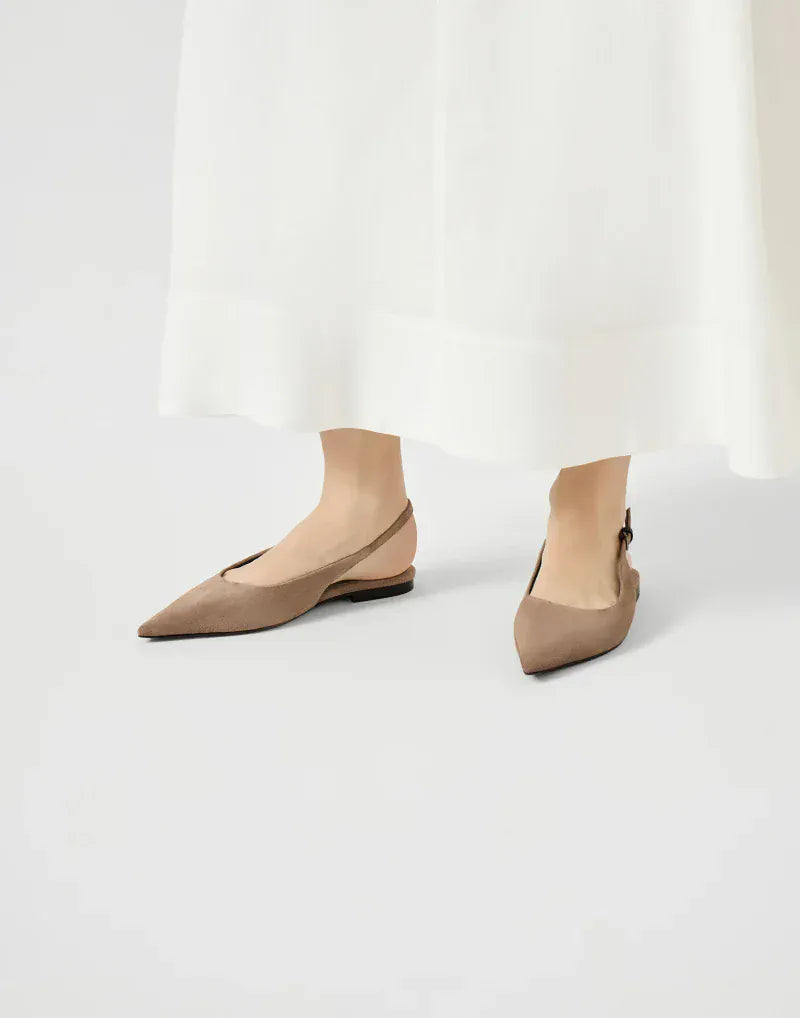 Brunello Cucinelli Brown Suede Shiny Detail Flat Slingbacks