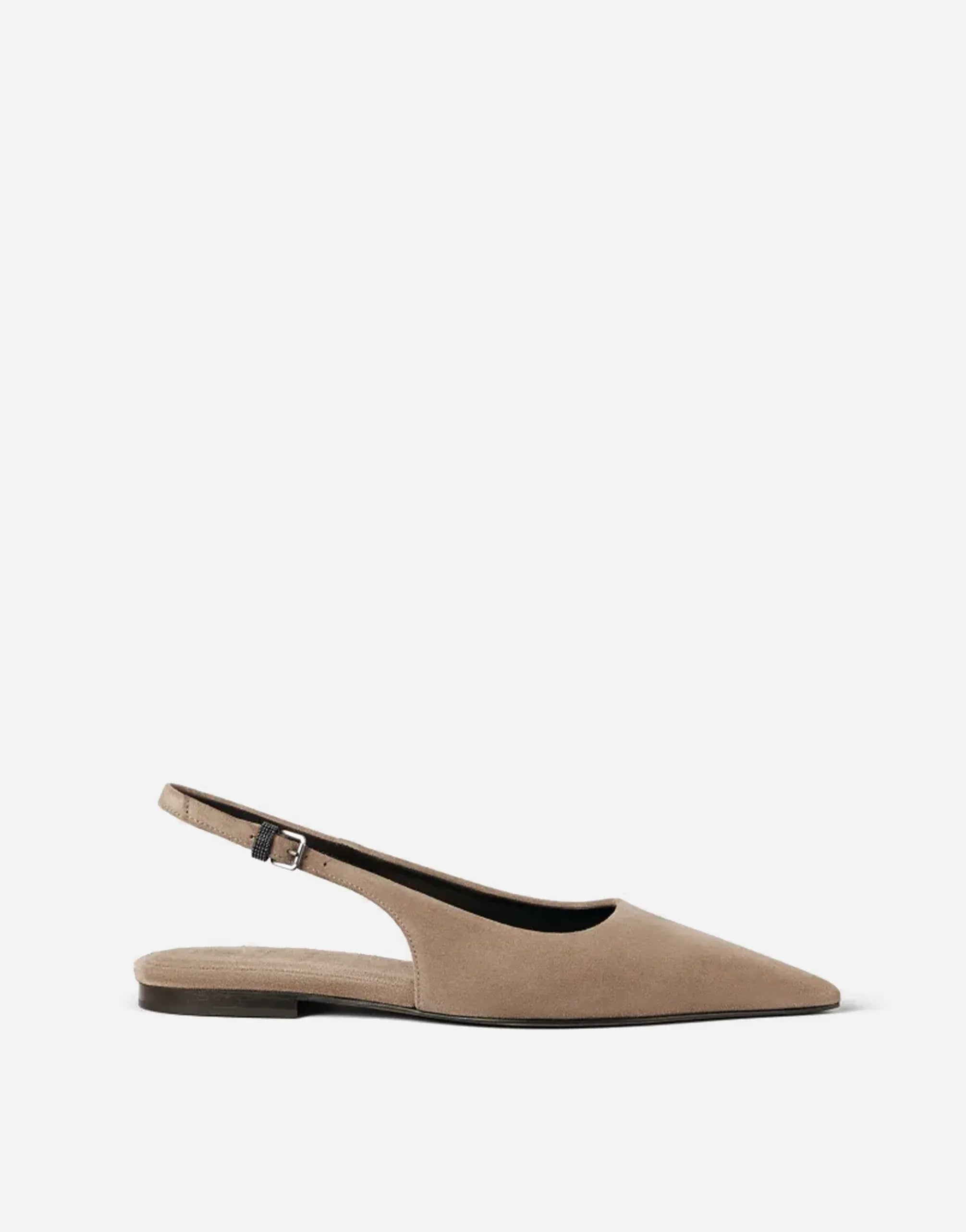 Brunello Cucinelli Brown Suede Shiny Detail Flat Slingbacks