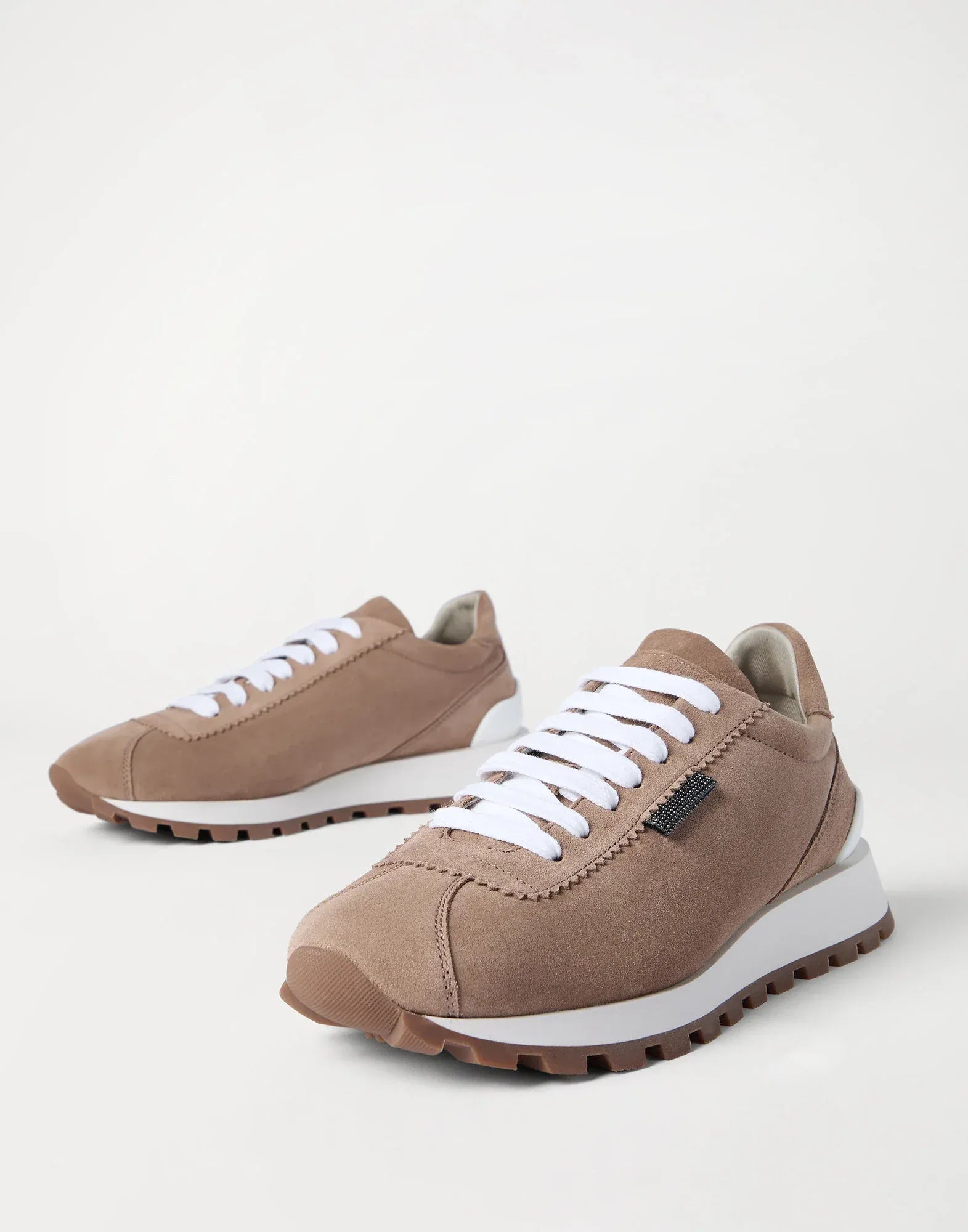 Brunello Cucinelli Brown Suede Shiny Tab Sneakers