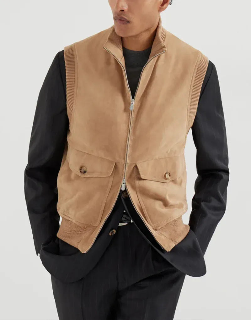 Brunello Cucinelli Brown Suede Thermore® Padding Gilet