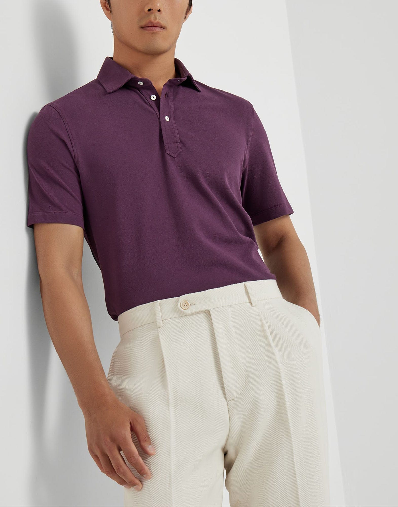 Brunello Cucinelli Burgundy Cotton Piqué Polo Shirt