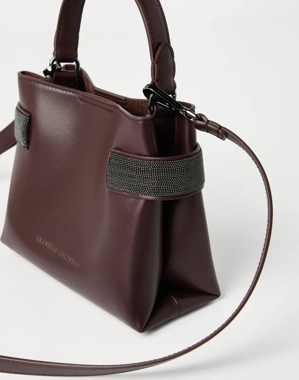 Brunello Cucinelli Burgundy Essence Small Top-Handle Bag