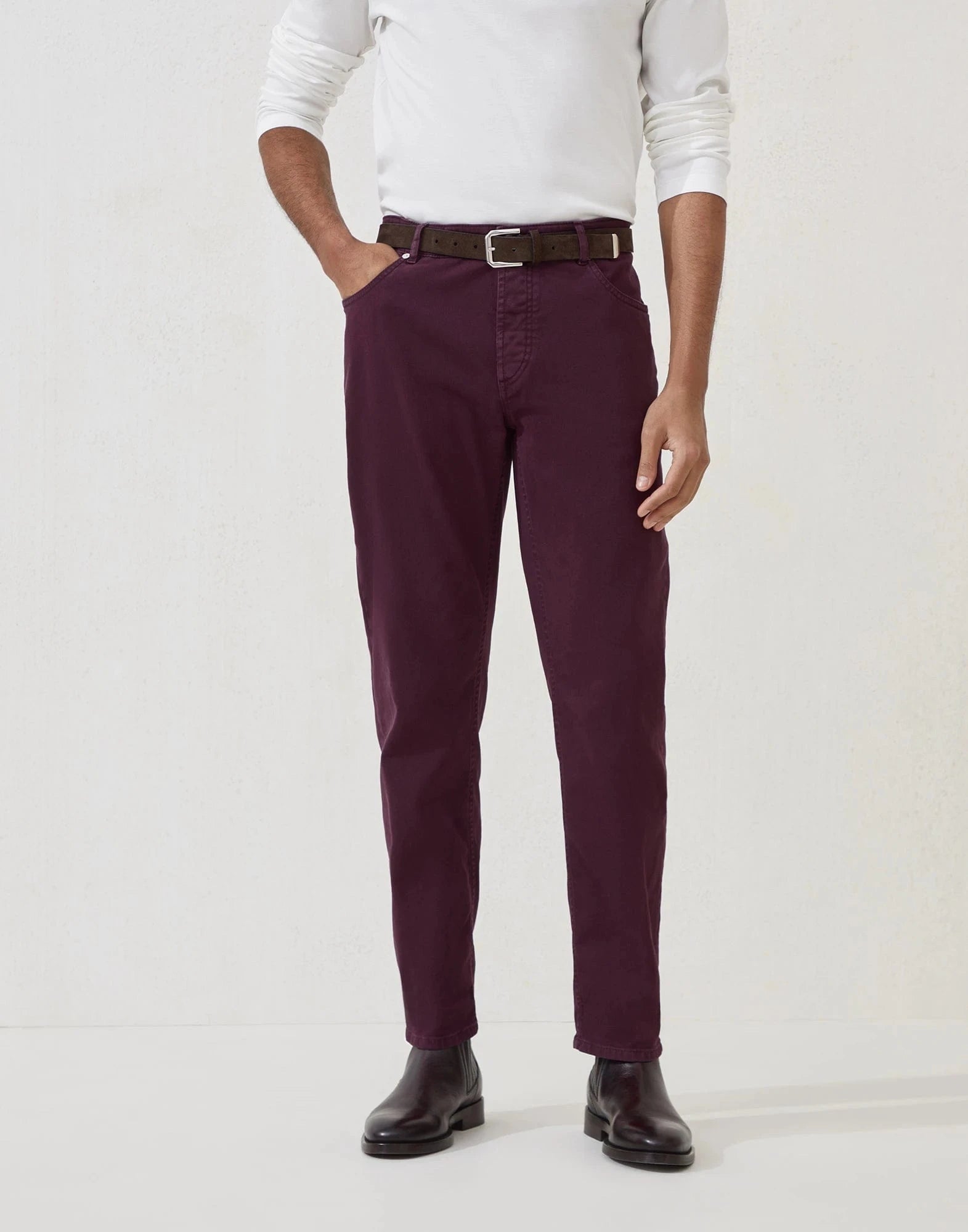 Brunello Cucinelli Burgundy Garment-Dyed Traditional Jeans