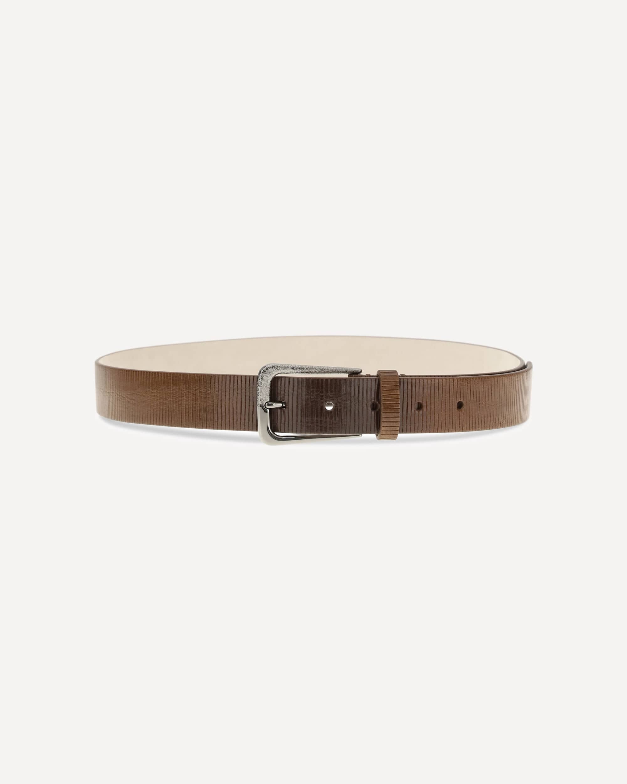 Brunello Cucinelli Carved Leather Belt With Shimmering Buckle