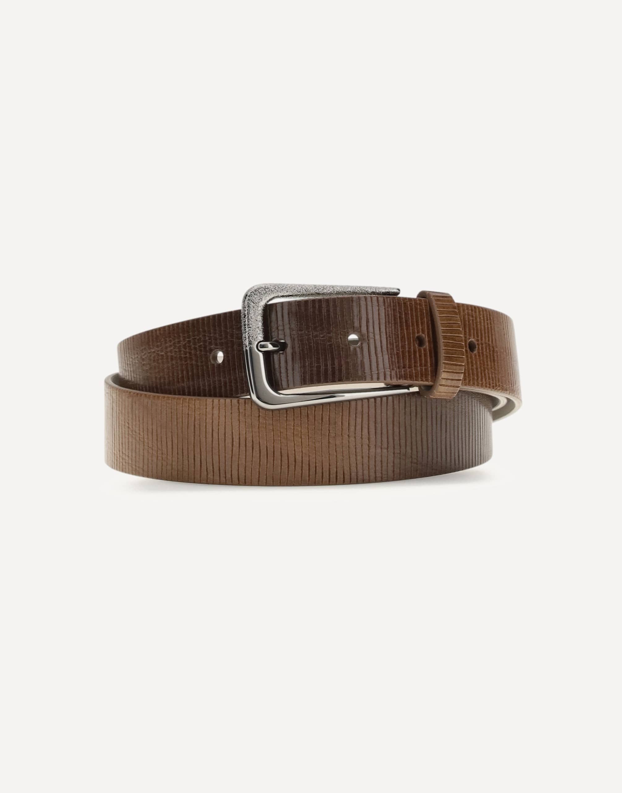 Brunello Cucinelli Carved Leather Belt With Shimmering Buckle