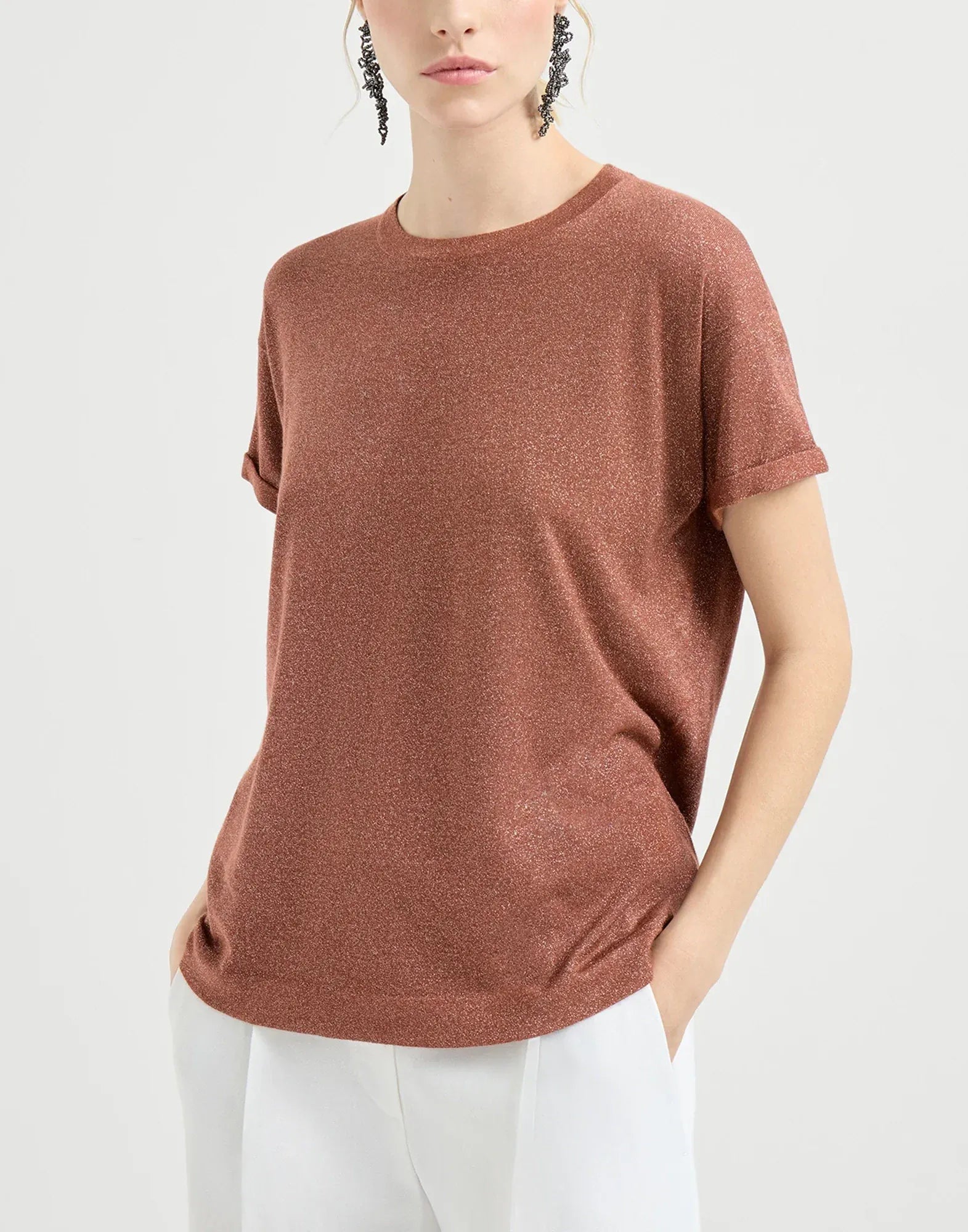 Brunello Cucinelli Cashmere-Silk Blend Sparkling Knit T-Shirt