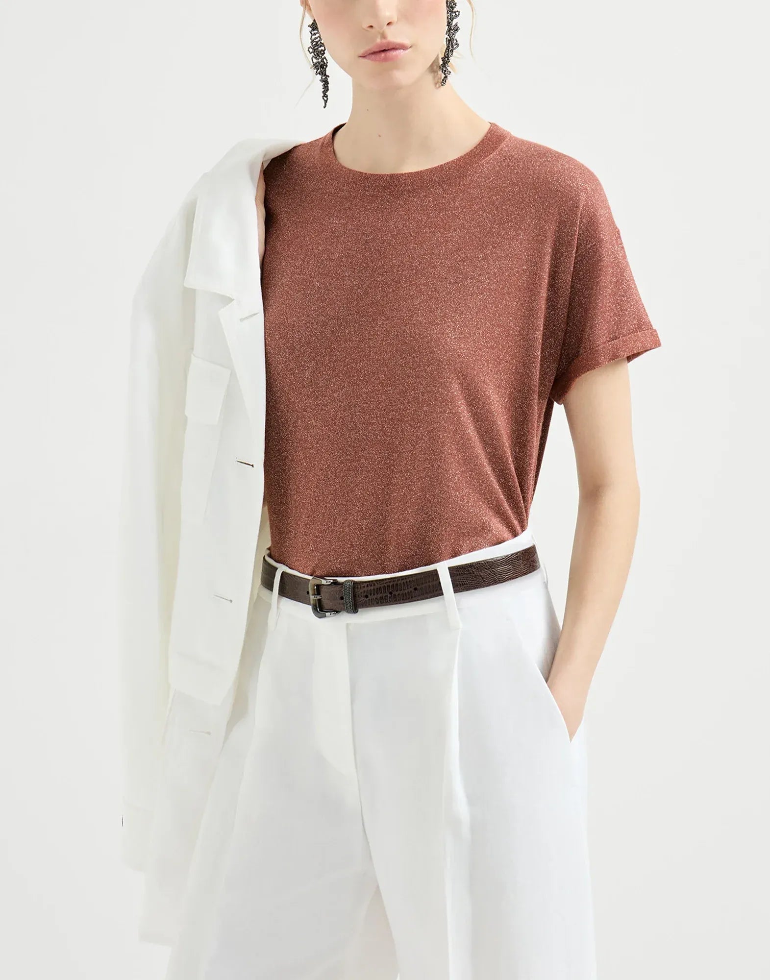 Brunello Cucinelli Cashmere-Silk Blend Sparkling Knit T-Shirt