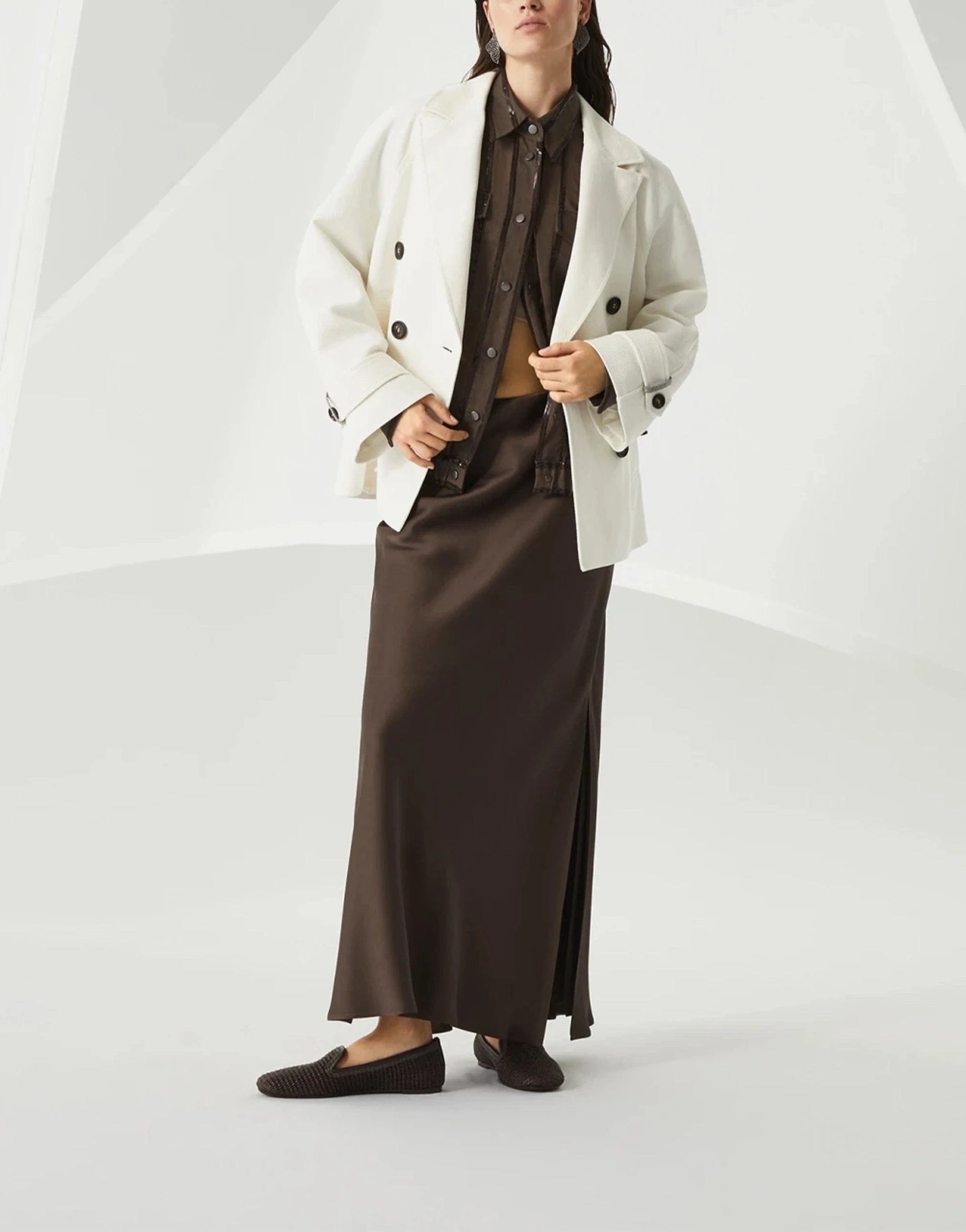 Brunello Cucinelli Cavalry Monili-Embellished Pea Coat